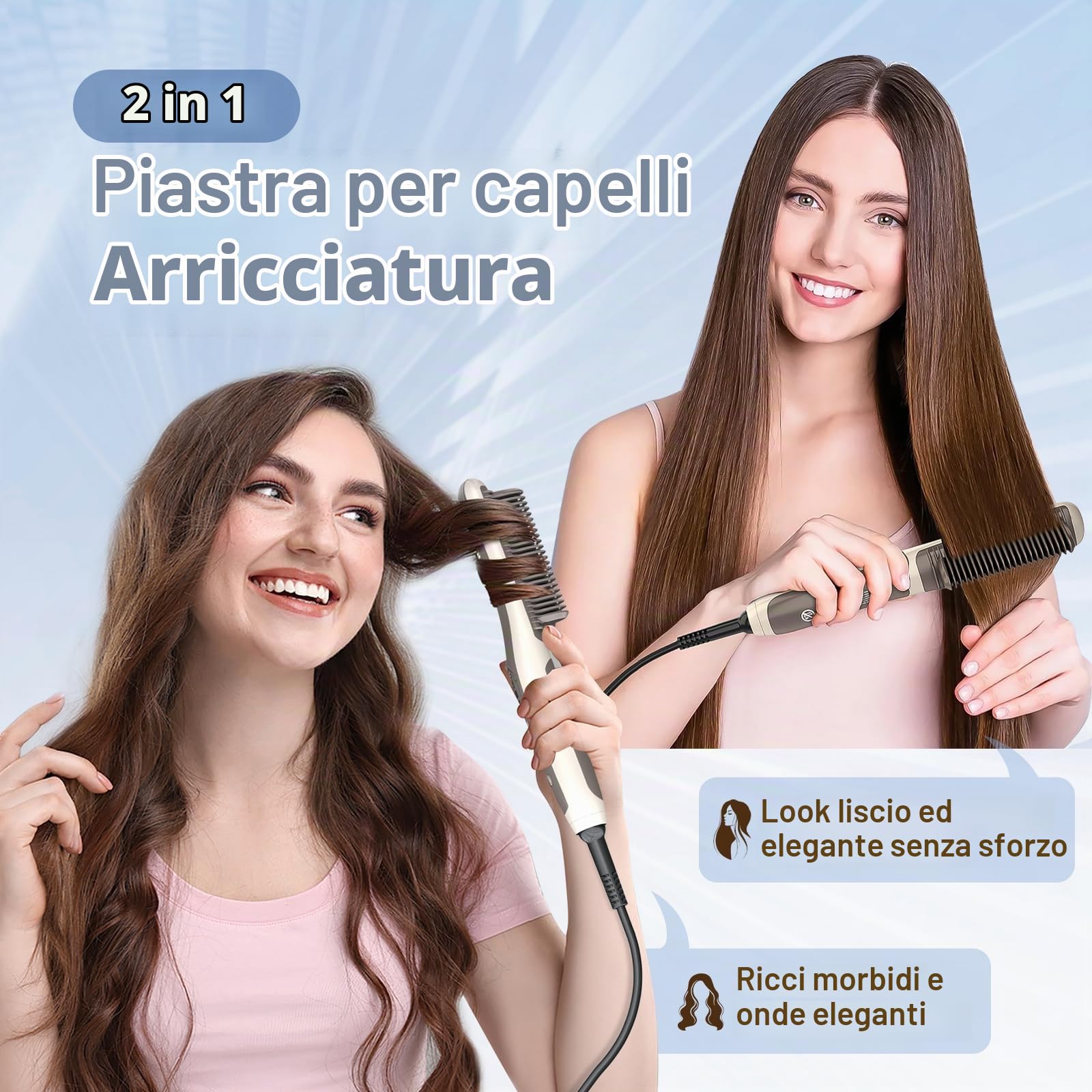 Spazzola Lisciante per Capelli, AGUG Pettine Riscaldante Lisciante 130-200°C Riscaldamento rapido 30s Piastra per Capelli Spegnimento Automatico