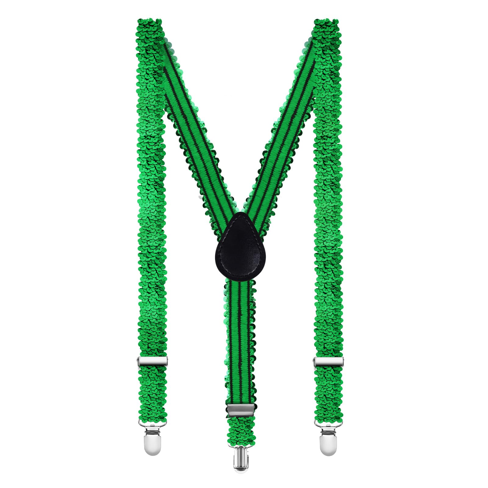 Aomig Hosenträger für Herren, Pailletten Hosenträger Herren Extra Breit 2,5 cm mit 3 Metall Clips, Einstellbar und Elastisch, Unisex (Grün)