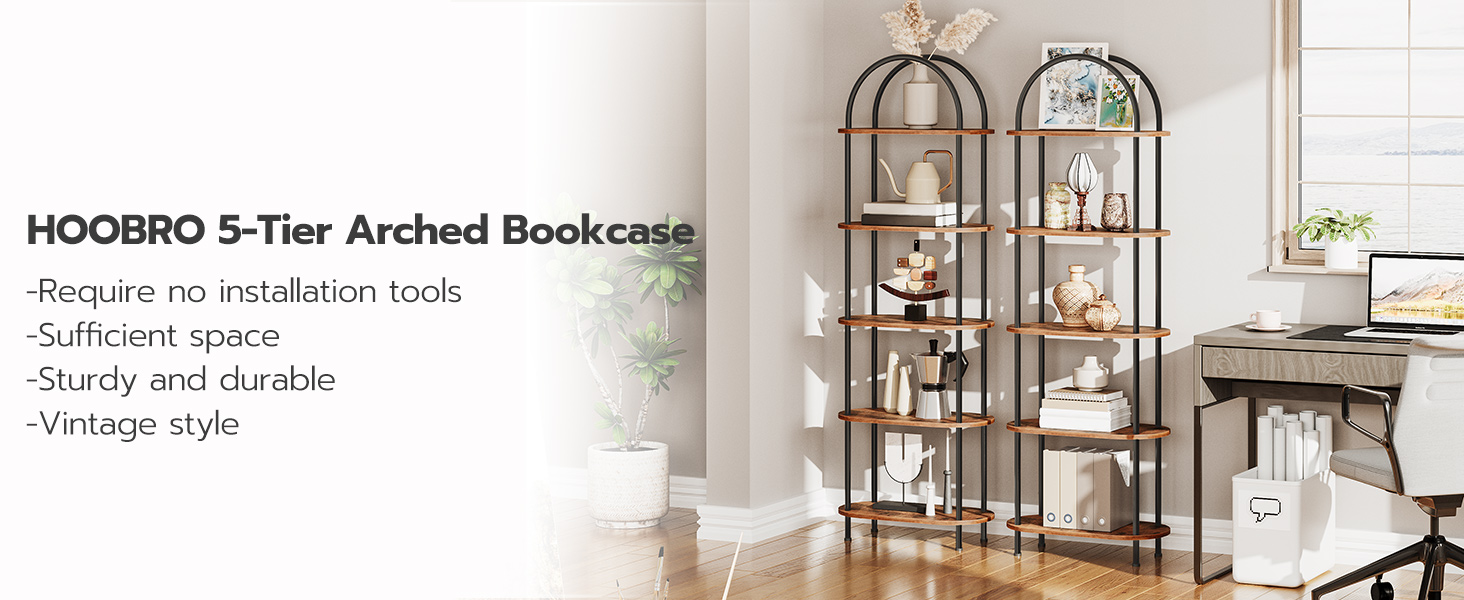 Amazon.com: HOOBRO 5 Tier Open Bookshelf, Industrial Arched
