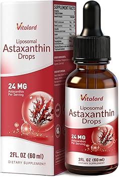Liposomal Astaxanthin 24mg Drops, Liquid Astaxanthin Supplement with Lycopene, CoQ10, Vitamin C & E, Supports Eye, Skin, Immune, Antioxidant, 2Fl Oz