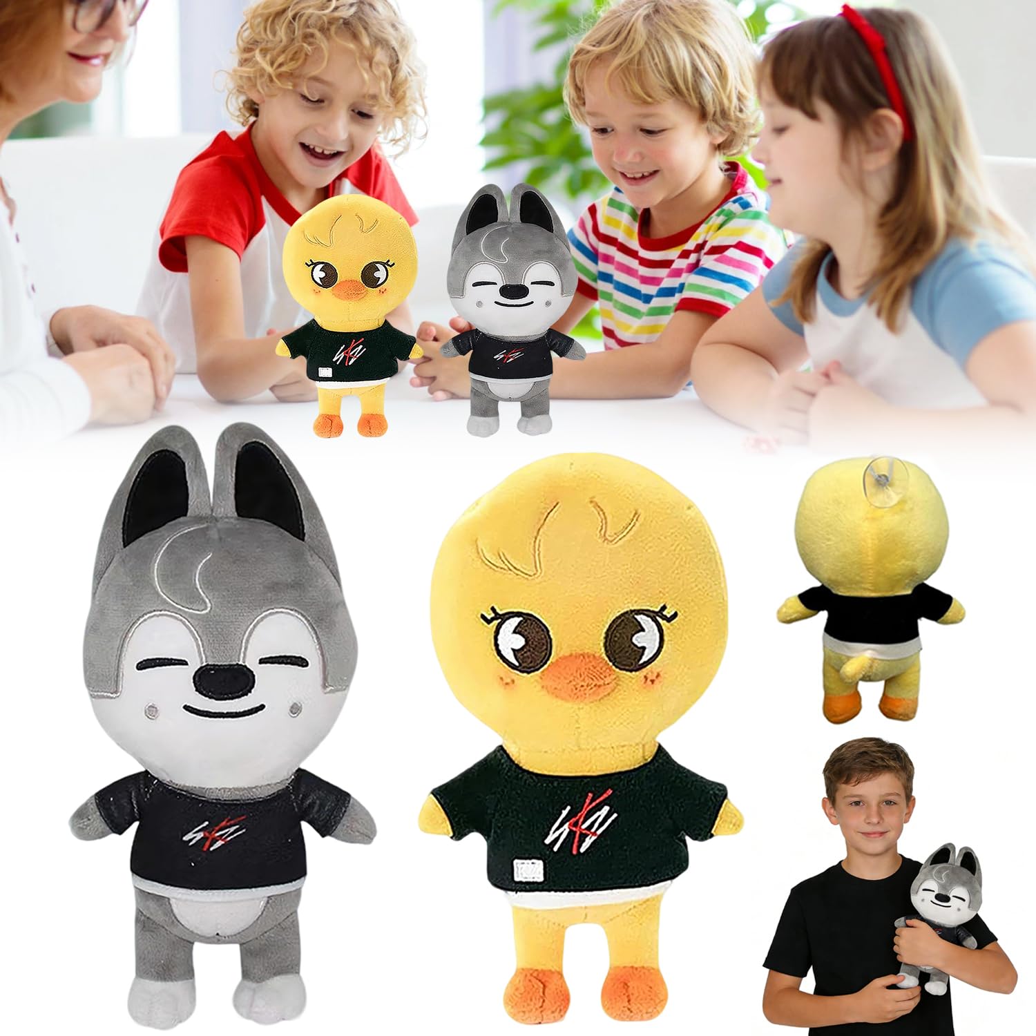 2 Piezas Stray Kids Peluche, Skzoo Plush Doll, Stray Kids Animal Plushie, decuado para fanáticos de SK, Amigos (Pollo Amarillo+Lobo Gris)