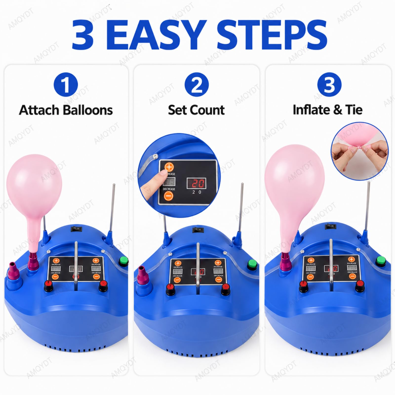 Pompa Elettrica per Palloncini, Gonfiatore per Palloncini, Pompa Ad Aria Elettrica A Doppio Ugello con Timer Digitale, Gonfiaggio A Doppio Ugello per Feste, Matrimoni Ed Eventi Blue