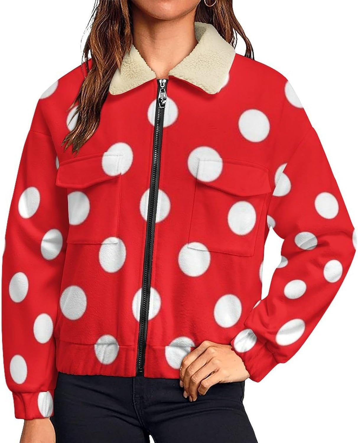 Gold Light Dots Jackets Women Zip Sweatshirt Long Sleeve Warm Hiking Jackets Causal Pockets Sweatshirt Sports