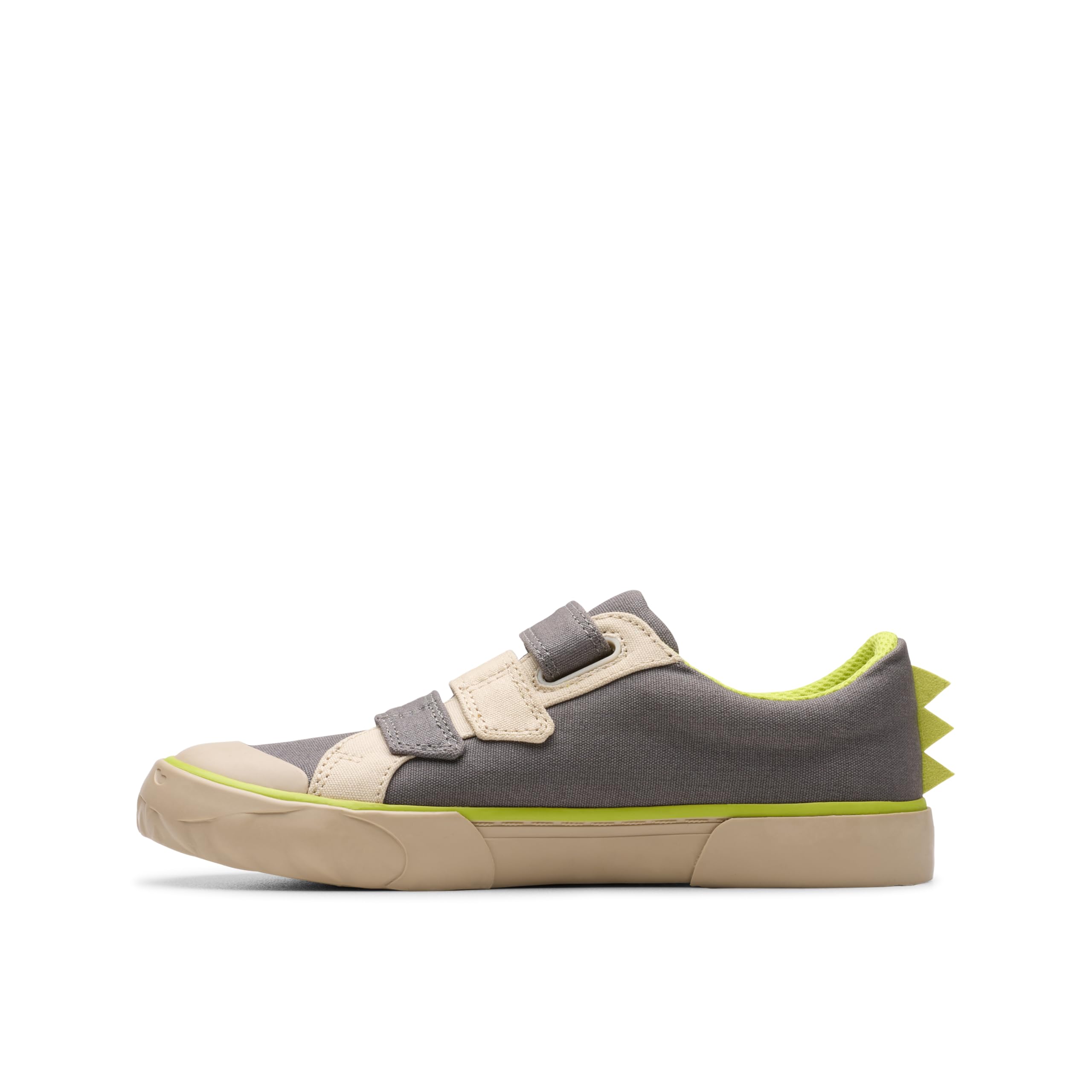 Clarks (, Uk 11 Kids) Boys Dinosaur Canvas Shoes With Multi Strap Fastening - Foxing Stomp Grey