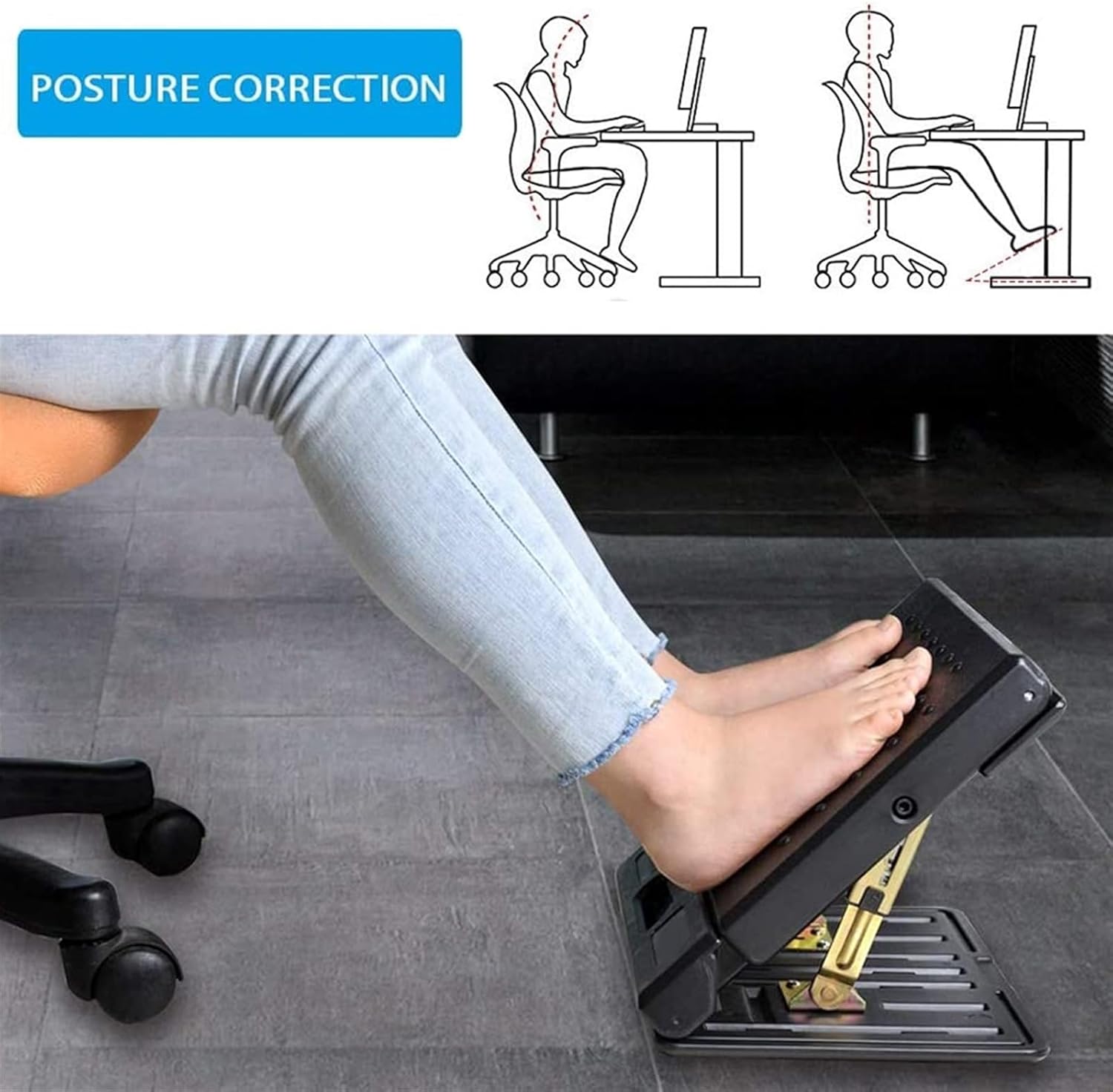 Adjustable Footrest with Removable Soft Foot Rest Pad Max-Load 120Lbs with Massaging Beads