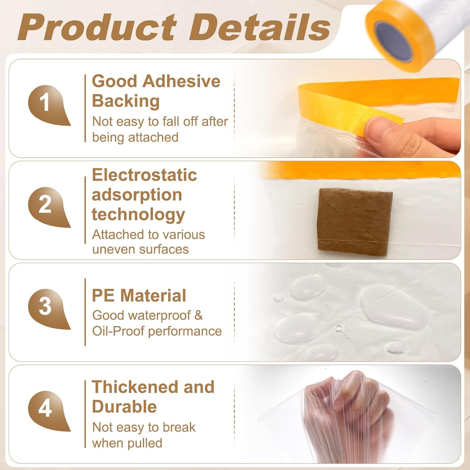 HARFINGTON 3pcs Pre-Taped Masking Film 177.2" x65ft Adhesive Tape and Drape Painters Plastic Drop Cloth Film with Tape Plastic Sheeting for Automotive Painting Covering, Clear