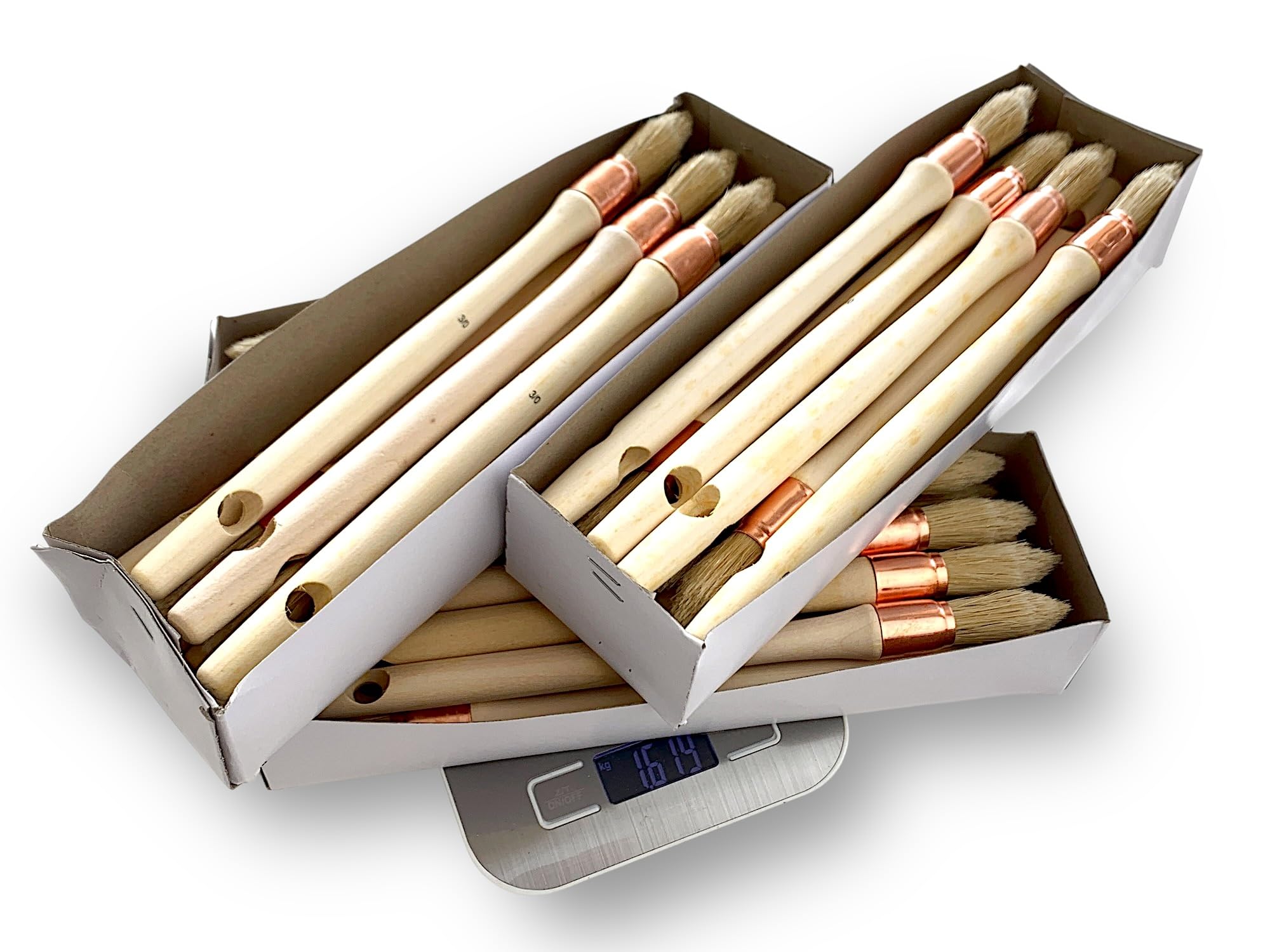 Set di 50 pennelli da ricampione, spazzola rotonda in seta bianca, diametro 15 mm, manico in legno grezzo, ideale per dipingere e ristrutturare persiane, modanature, battiscopa e angoli Kibros 371D15