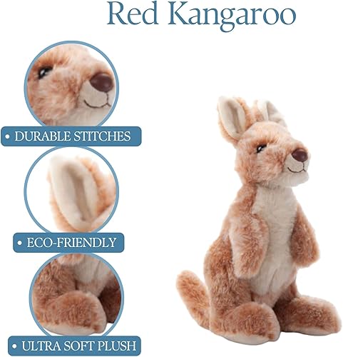The Petting Zoo Peluche de canguro rojo, regalos para niños, animales salvajes de la vida silvestre, juguete de peluche canguro de 9 pulgadas
