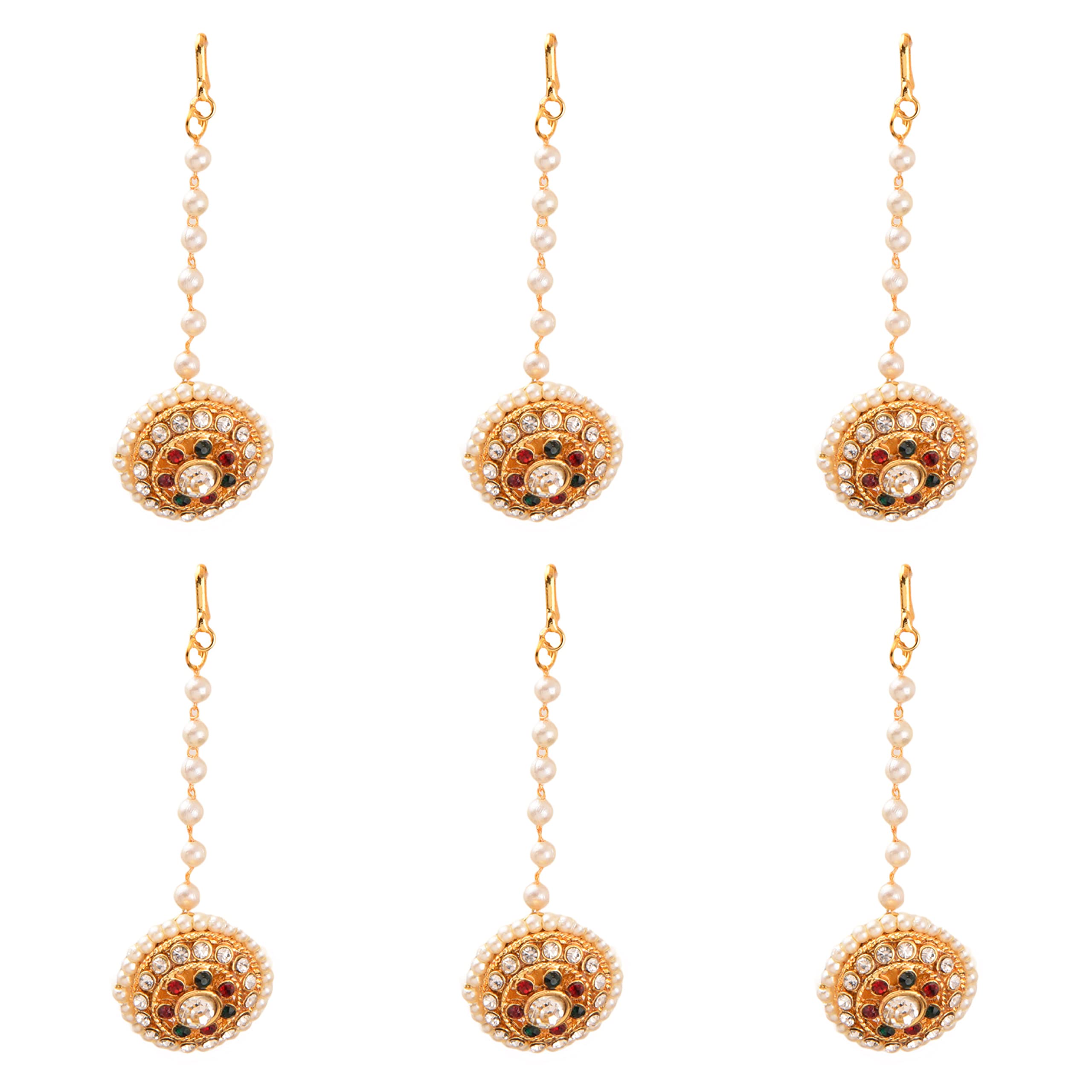 SheCARIO Gold Plated BOR Maang Tikka | Kundan & Pearl Bor Tika With White Kundan | Matha Patti | Borla | Studded Head Chain for Women & Girls - Set of 6 (B0BJDR62QD) Amazon Price History, Amazon Price Tracker