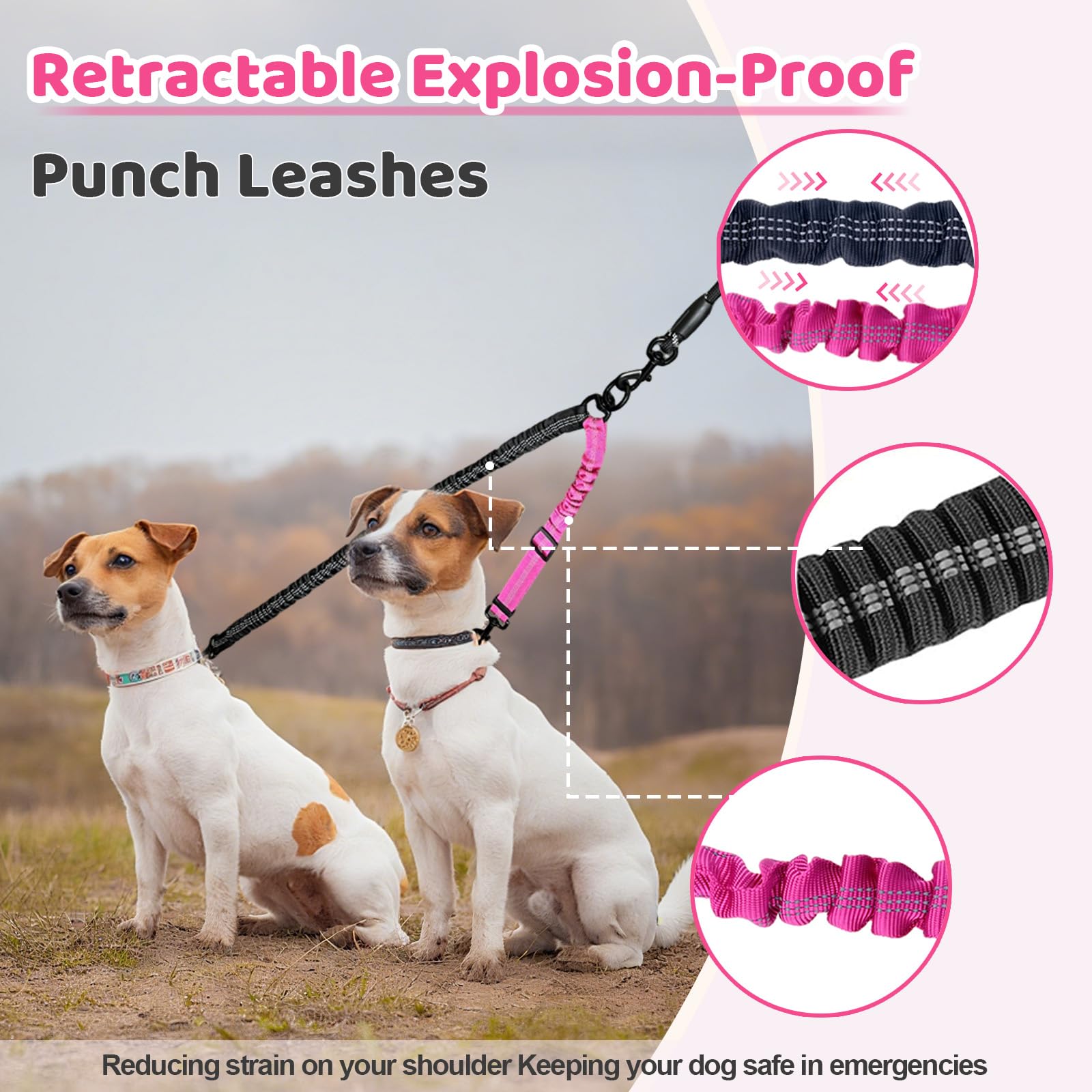 LEOSASA Double Dog Leash, 360°Swivel Tangle Free Splitter Attachment, 2 Dogs Multi-Functional Leashes - Image 4