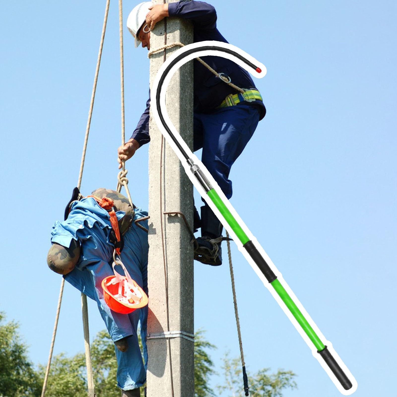 Izolowany hak wysokiego napięcia — 10 stóp, 6 stóp, 5 stóp, 3 stopy Lekki, ratujący życie cięgła do konserwacji elektrycznej(Green,39.4in)