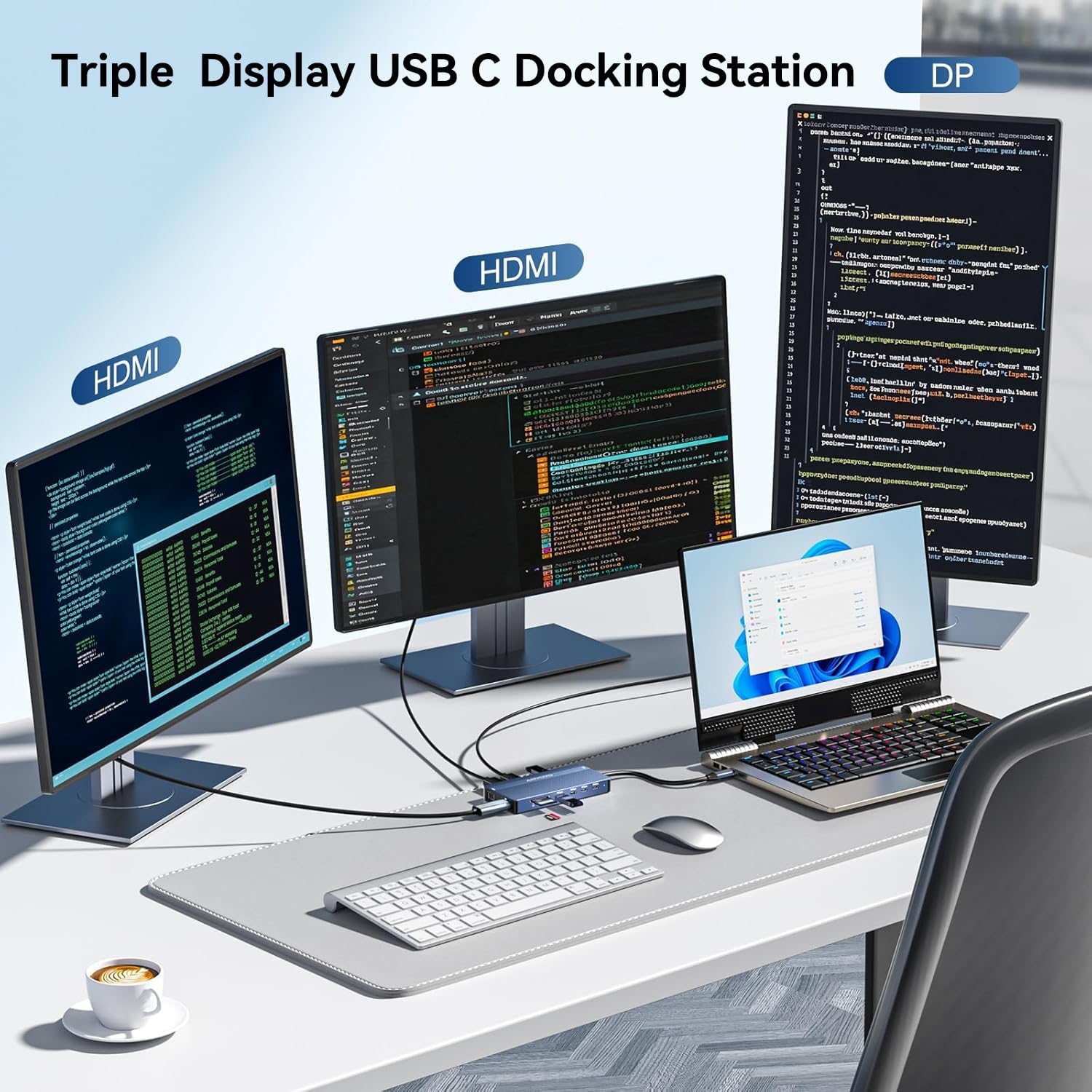 ANYOYO USB C Docking Station Dual Monitor, 14 in 1 Docking Station 3 Monitors with 2 * 4K HDMI, DP, 5*USB-A/C 10Gbps Ports, Ethernet, SD/TF,100W PD, Hub Multiport Adapter for HP/Dell/Lenovo