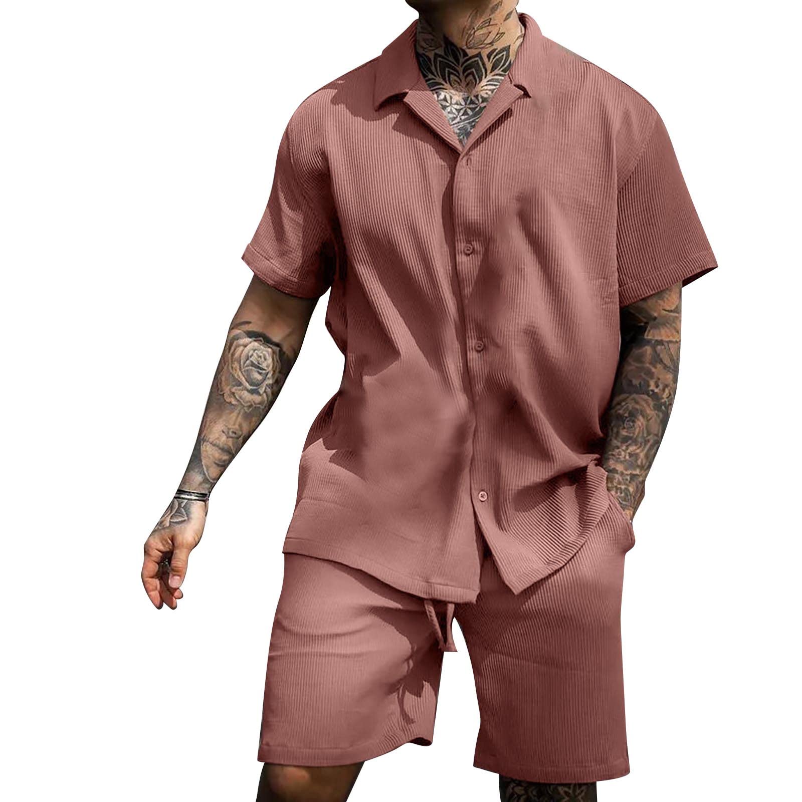 Conjunto de camisa y pantalones cortos para hombre, traje de ocio para hombre, traje de casa corto, traje de casa transpirable, traje deportivo de un solo color, traje de manga corta con cuello alto,