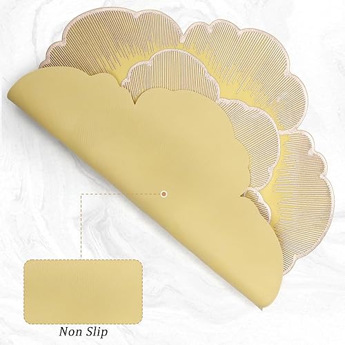 Miniatura 3 de comfoyar Juego de 6 manteles individuales redondos dorados con flores metálicas, de vinilo antideslizante de 15 x 15 pulgadas, manteles individuales