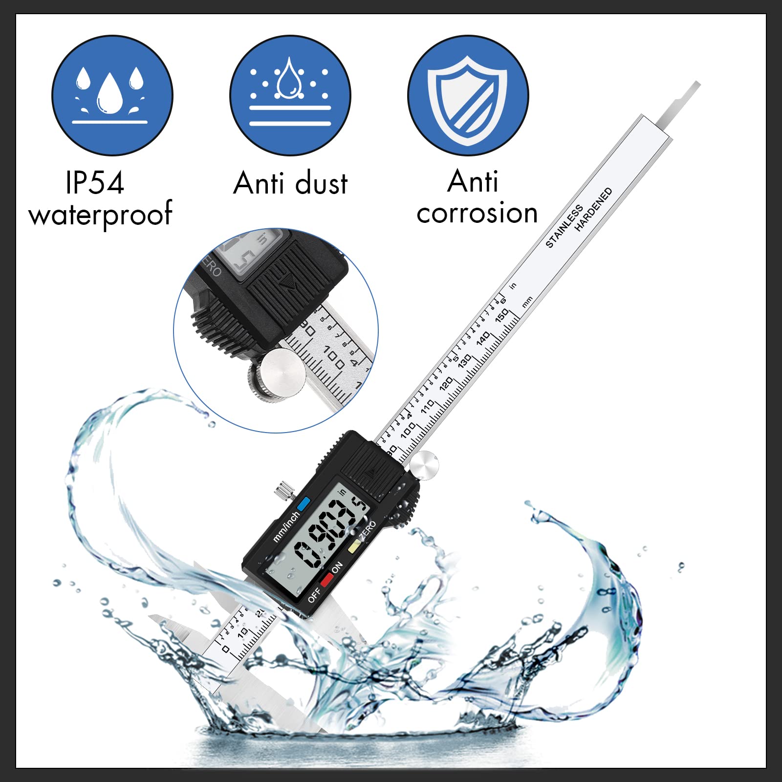 VEVOR Digital Caliper, 0-6" Calipers Measuring Tool, Electronic Micrometer Caliper With Large