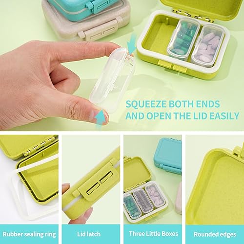 Miniatura 5 de Pastillero con 3 compartimentos extraíbles para la organización de píldoras de día. Organizador de pastillas de viaje AM-PM para vitaminas, aceite