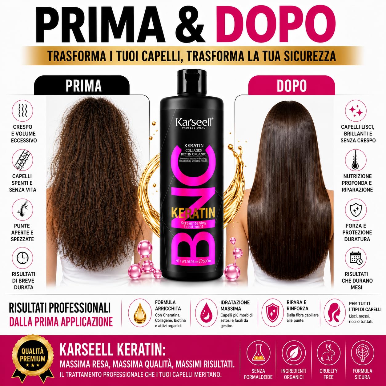 Karseell MACA CARE SYSTEM Cheratina Lisciante Senza Formaldeide Trattamento Brasiliano Professionale 20 Settimane Collagene Biotina Olio di Argan Idratazione Anticrespo Capelli Secchi Danneggiati