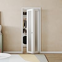 Vista 6 de BARNER HOME Puertas biplegables, para apertura de 48"x 80", panel de vidrio templado decorativo de un solo lado con kits de herrajes, MDF, puertas