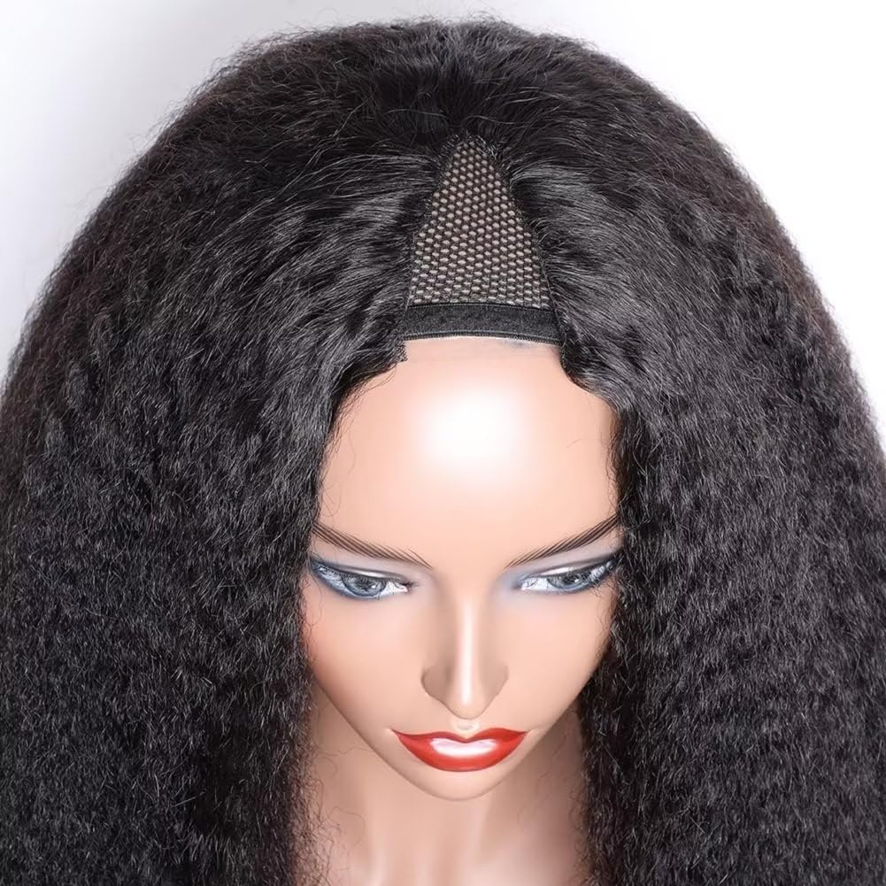 Yaki V Part Wig Human Hair Wig Kinky Straight Human Hair Wigs For Women 180% Density Real Menschliches Haar Perrücken Upgrade U Part Wig Brasilianische Perücken Echthaar Damen 26 Zoll