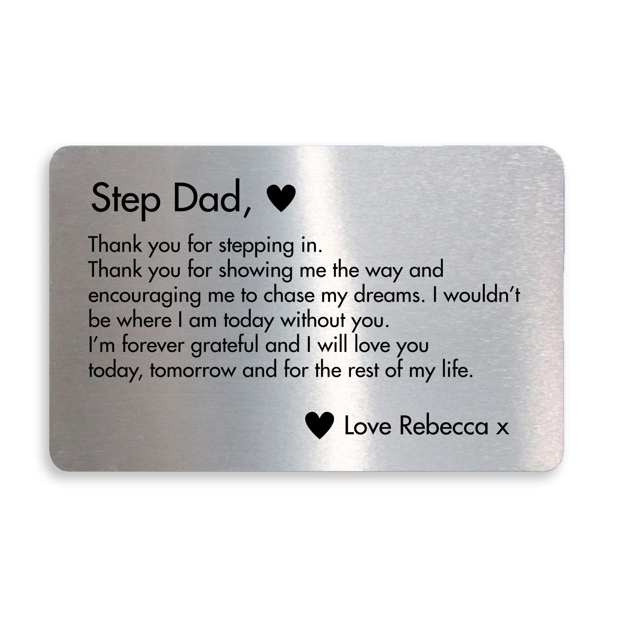 Thank You Gift For Stepdad Birthday Christmas PERSONALISED Metal Card Insert