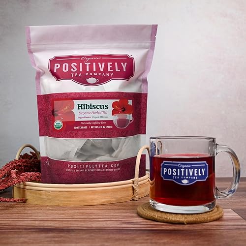 Miniatura 6 de Organic Positively Tea Company, Bolsas de té de hierbas de hibisco, 100 unidades, bolsas de té ecológicas, sin OMG