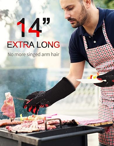 Miniatura 5 de WEEDABEST Guantes de barbacoa calientes resistentes al calor, guantes de cocina profesionales largos resistentes al calor para parrilla, ahumador,
