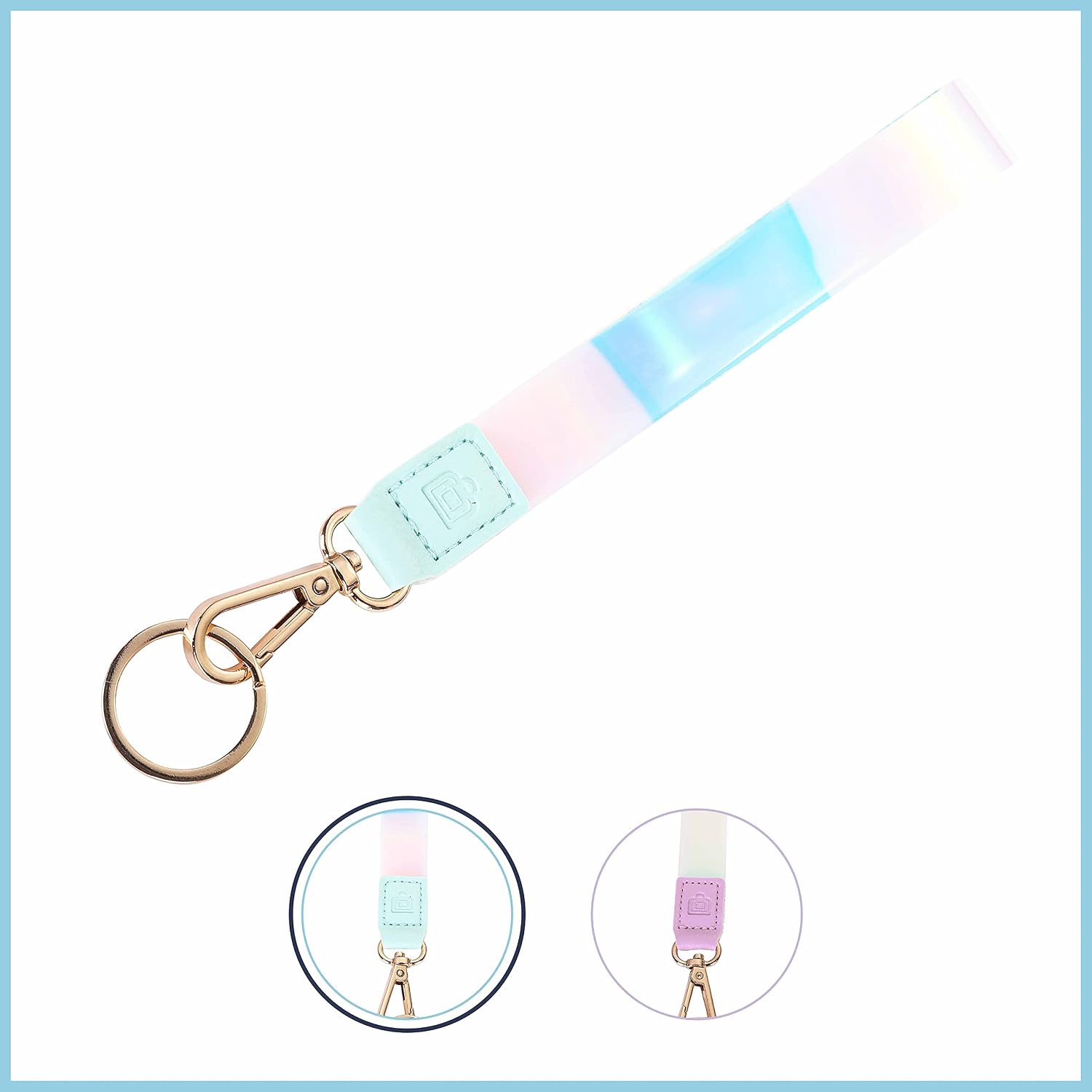 Cute Wrist Lanyard for Keys / Women’s Wristlet Strap for USB, Small Wallet & Phone / Aesthetic Short Mini Key Chain Holder with Clasp / Girls Holographic Sparkly Glittery Keychain Accessories (Mint) image 2