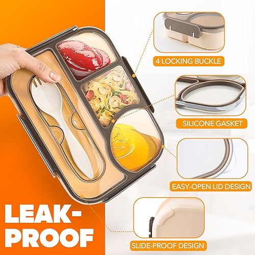 Miniatura 4 de EASYFUN Lonchera Bento para adultos, lonchera con 4 compartimentos, a prueba de caídas, apta para lavavajillas y fabricada con materiales sin BPA
