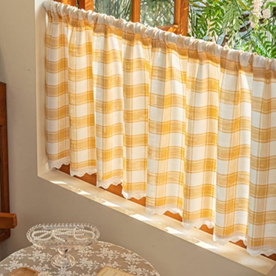 Francfranc 145センチ 2枚セット イエロー系花柄カフェカーテン ch723_cw.jpg