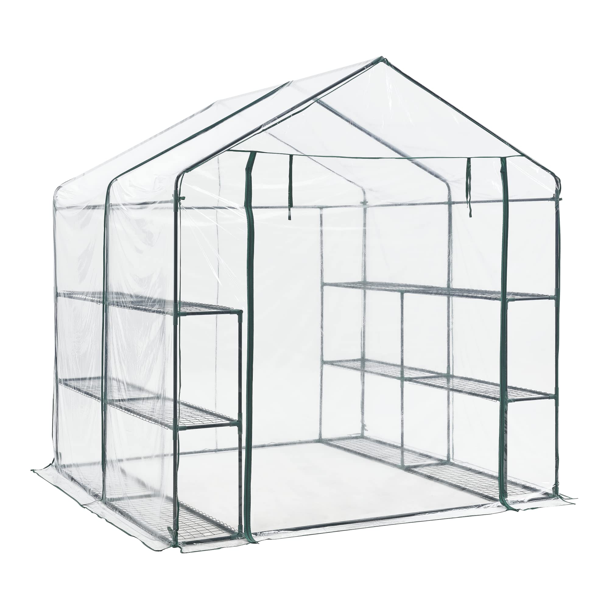 Serra da Giardino con 6 Ripiani (LxPxA) 200 x 200 x 220 cm Copertura in PVC e Telaio in Acciaio - Apertura Porta con Zip - Forma di Casetta