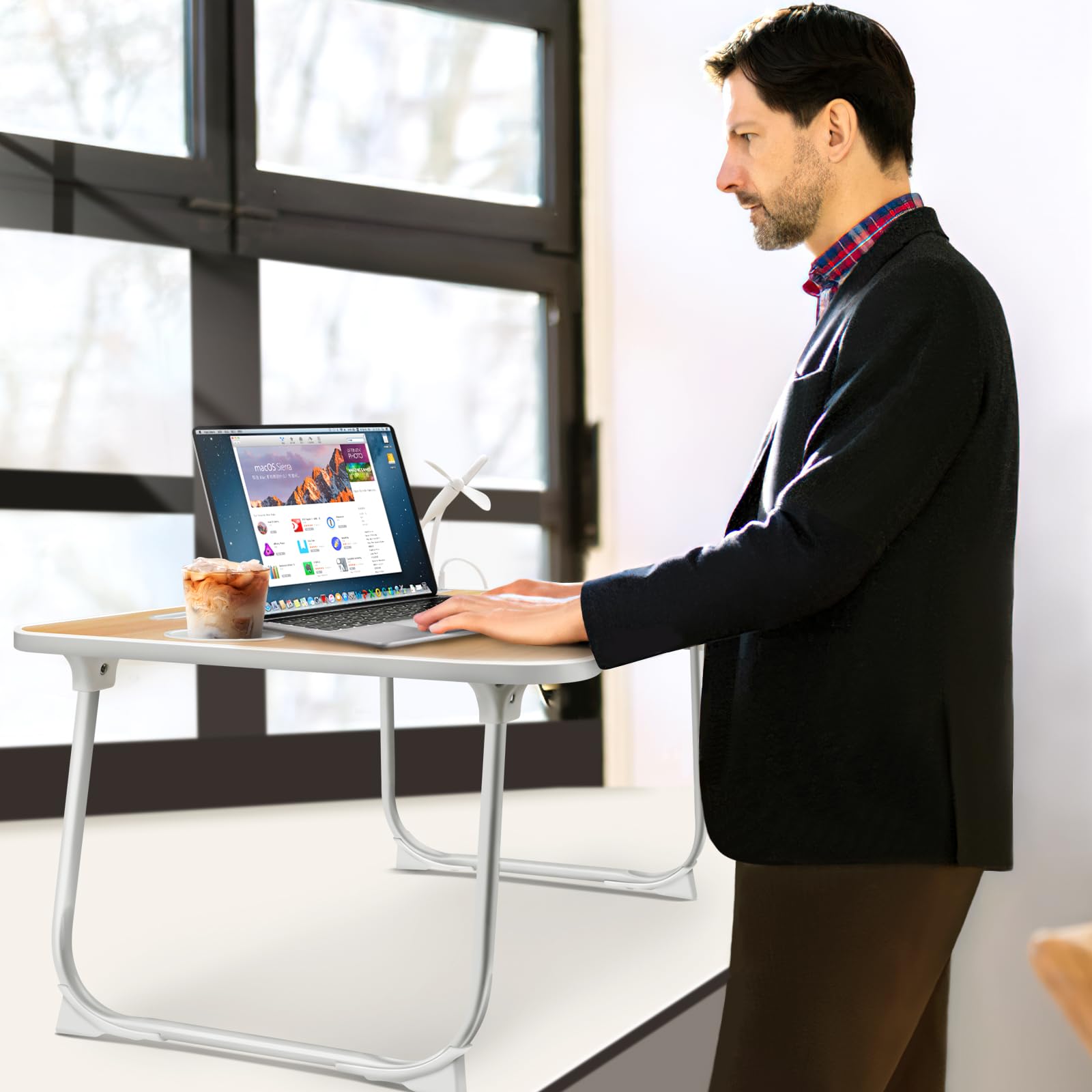 Tavolino Da Letto ICARE Multifunzione | Con USB, Cassetto E Supporto Tablet | 60x40cm Nero | Per PC E Snack - Foto 7