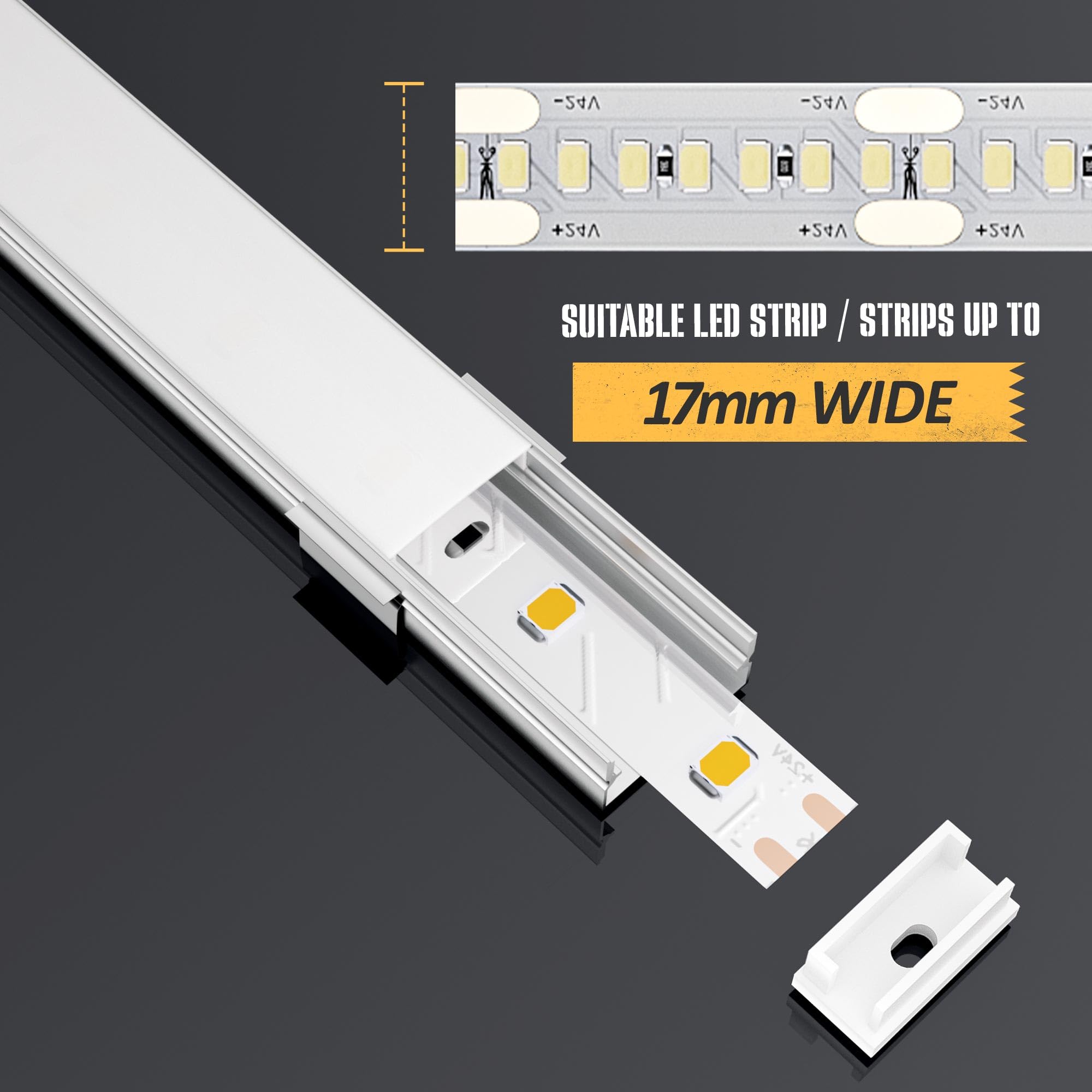 GEEKLUX Profili Alluminio per Strisce LED 25 × 2 m, Profilo Led a Forma di U, Canalina led con Diffusore Opalescente, Adatto per strisce led Fino a 17 mm, Dimensioni 19.7 × 10mm (25 * 2M(Totale 50M))