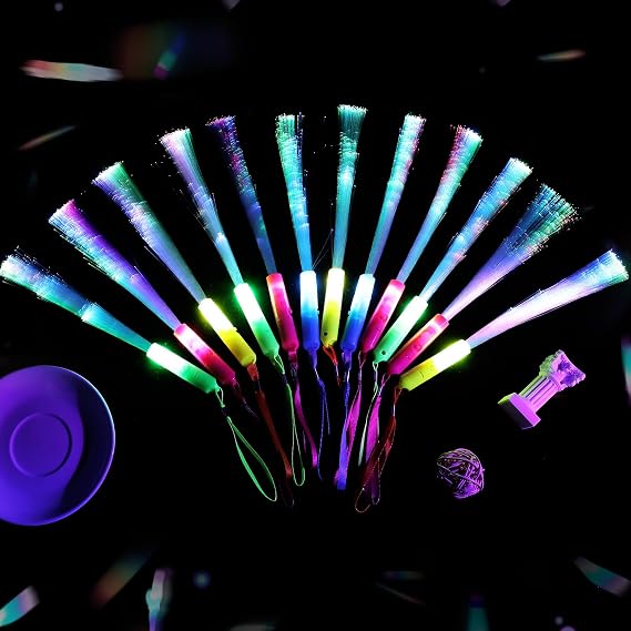 24Pieces Light up Wands Glow Sticks Party Supplies Colorful Fiber Optic Wand with 3 Light Modes for Wedding Bridal Birthday Shower Glow in The Dark Party Favors