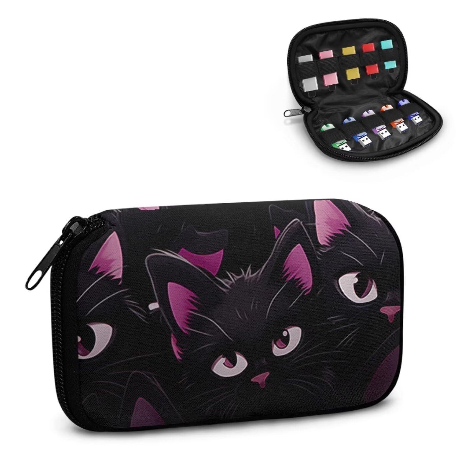 Nittanovaca Cat Printed Flash Drive Case Small, Portable USB Organizer USB Holder Storage Bag for Men, Portable Electronic Accessories Bag with 10
