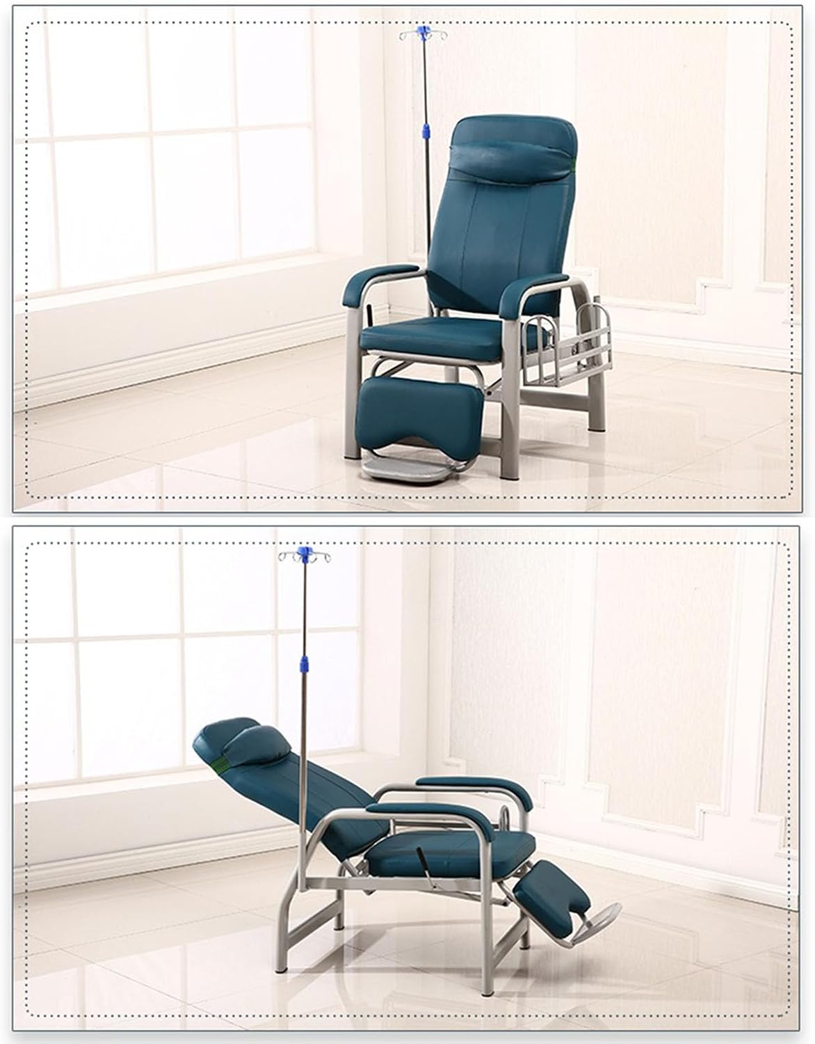 Adjustable Reclining Mcal Chair with IV Stand, Heavy Du Patient Recliner for Home Care & Clinics, Comfortable Blue Du Recept Chair for Blood Donat