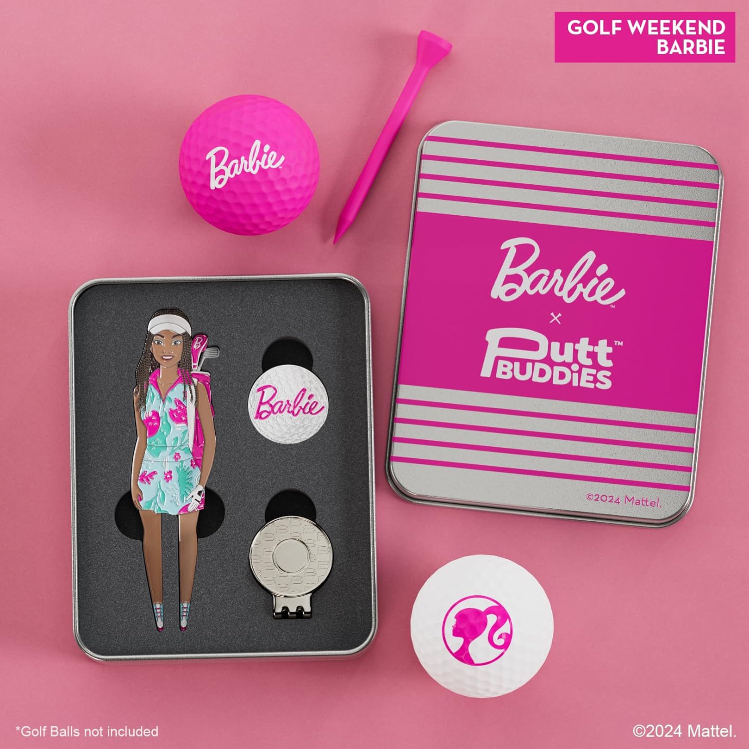 Barbie Golf Weekend Barbie Golf Divot Tool and Ball Marker – Magnetic Collectible Golf Gift Set with Hat Clip & Tin for Golfers, Golf Accessories for Women