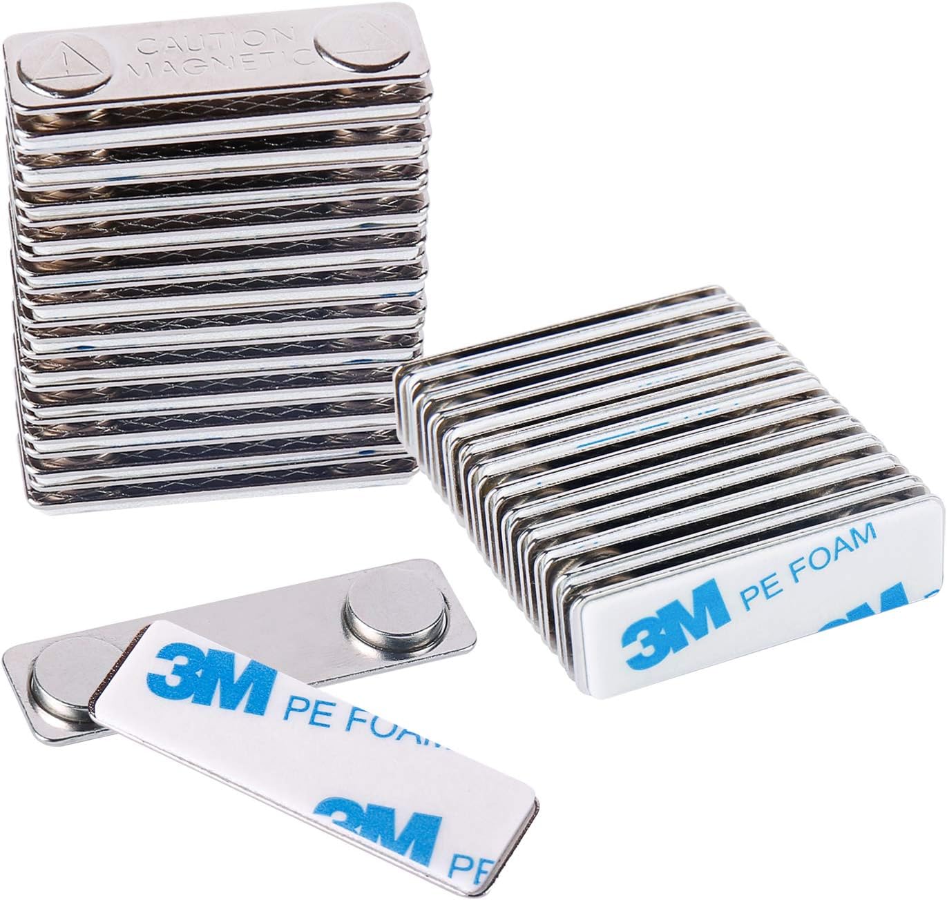 Strong Magnetic Name Badge Holders with Steel Back Plate, 100 Pack Name Tags/ID Badge Magnets, Fastener with 3M Adhesive on Front Plate,Strength Neodymium Magnets