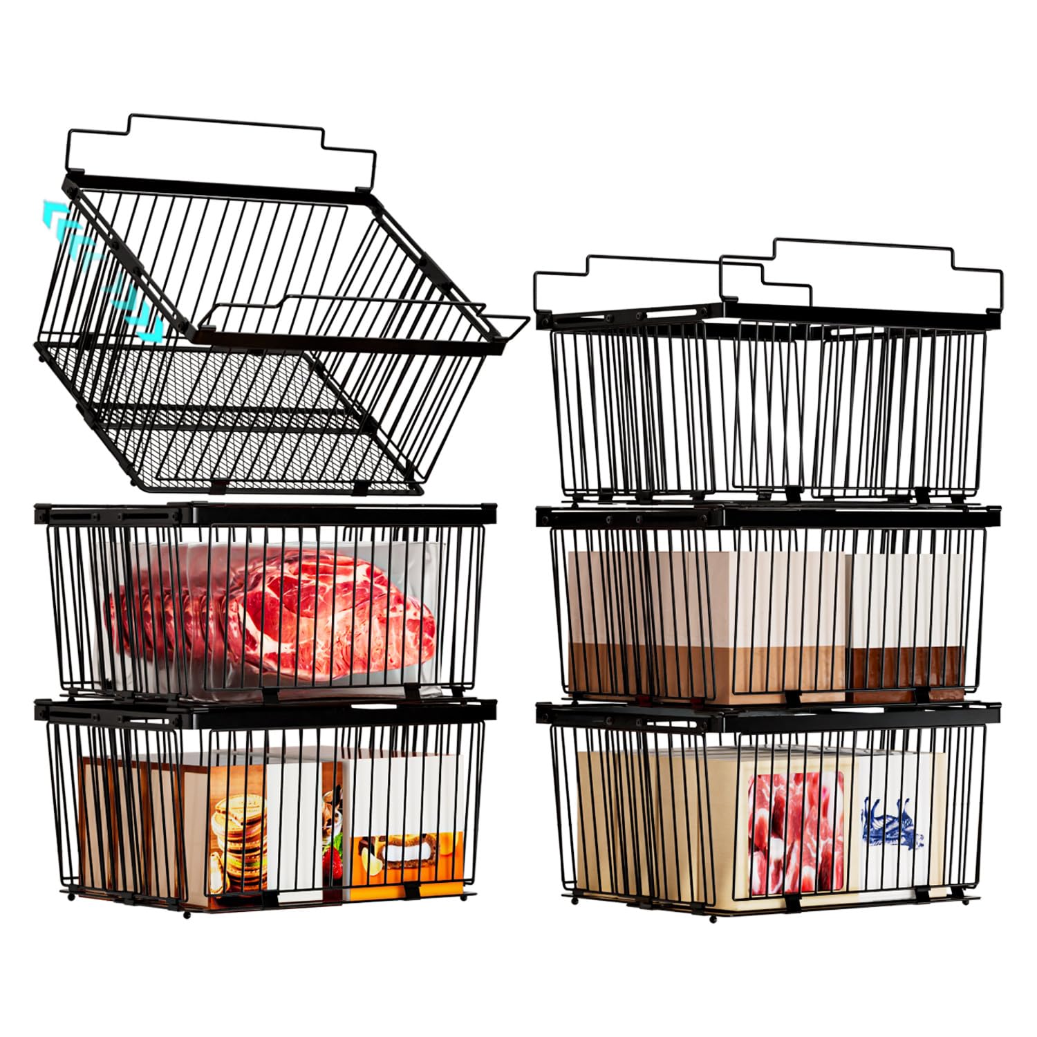 Large Freezer Organizer Bins for 5 to 9 Cu.Ft,Leak-Proof Bottom，6Pack
