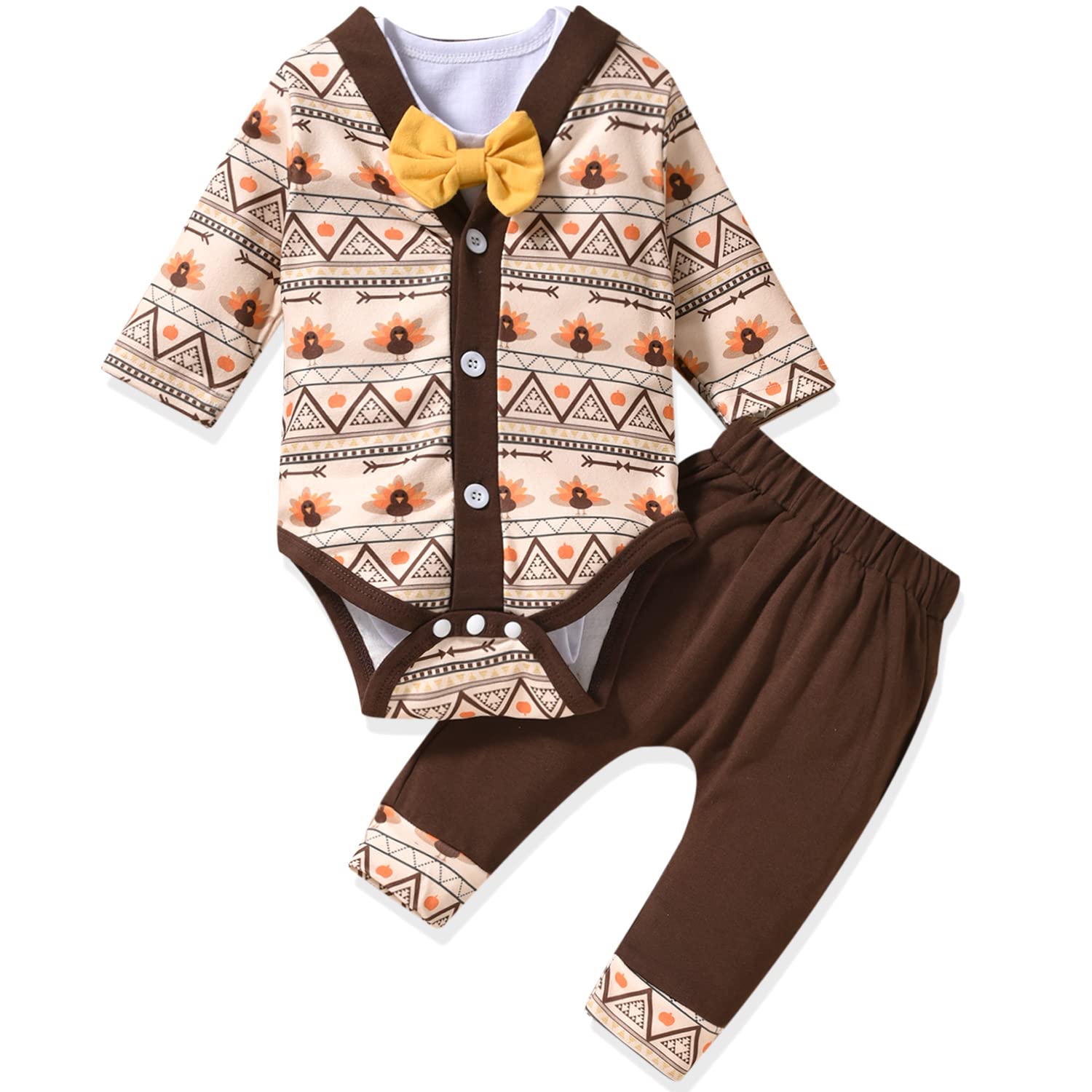Aalizzwell Baby Boys Thanksgiving Outfit 6-12 Months, Infant Boy First Thanksgiving My Clothes Turkey Clothing