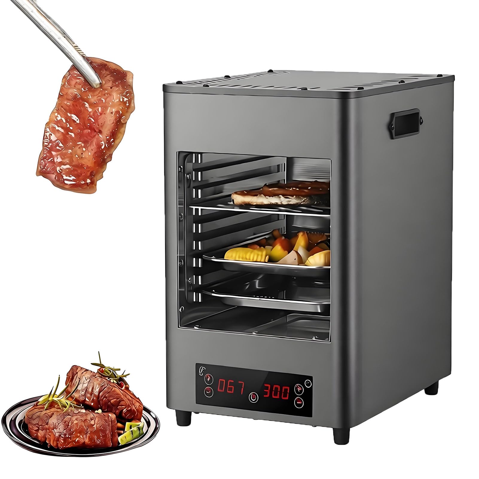 1700w Parrilla Eléctrica para Carne, Grill Electrico Placas Desmontables, Temperatura Ajustable 100 a 800 ℃, Temporizador 30 Minutos, con Parrillas y Bandeja, Pantalla Táctil Black-3Layer