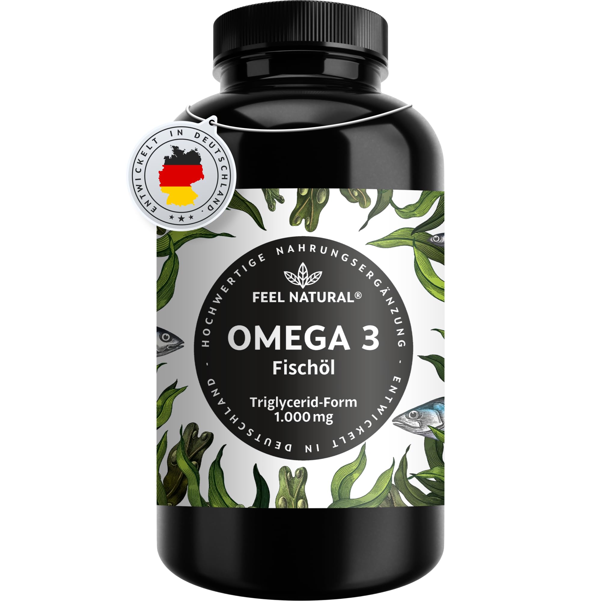 Omega 3 Kapseln hochdosiert - Jahresvorrat 365 Stück - Nur 1 Kapsel täglich - Essentielle Omega 3 Fettsäuren EPA &amp; DHA - Fischöl Kapseln ohne unnötige Zusätze - in Deutschland entwickelt