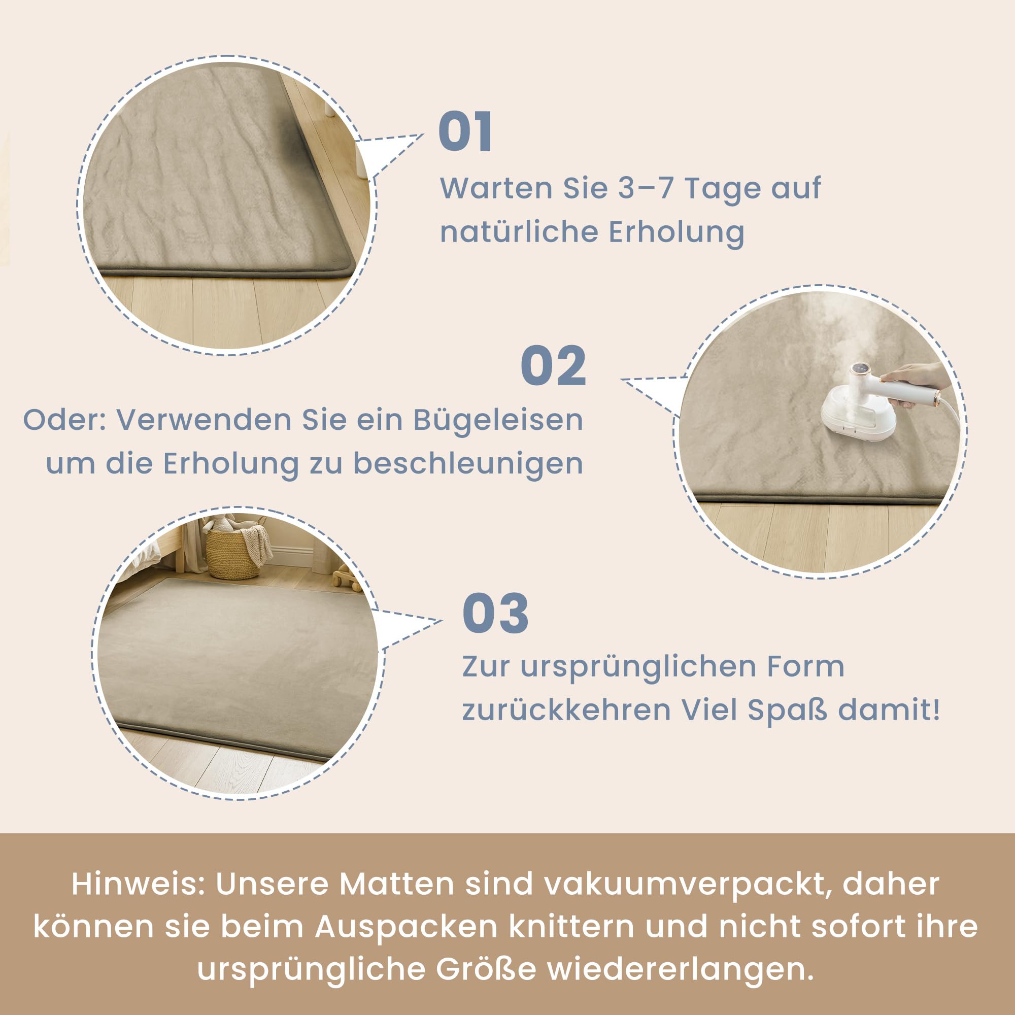 ACOMOPACK Baby Spielmatte, 3cm dick großer rutschfester Kinderteppich,Memory-Schaumstoff samtweiche Krabbelmatte für Bauchlage (Khaki, 150 x 180 cm)
