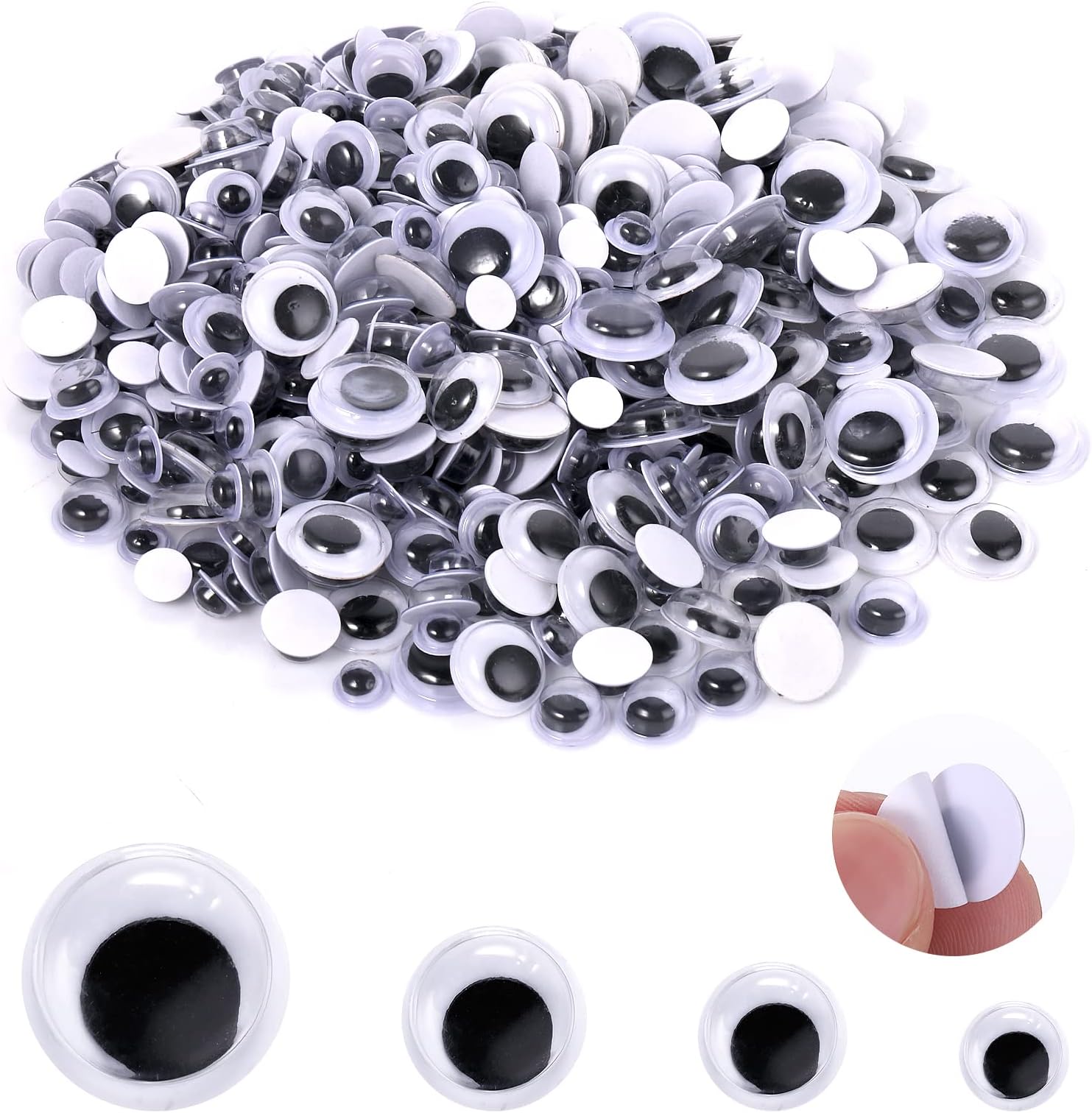 Abeillo Stick on Googly Wiggle Eyes, 430Pcs Assorted Size 512mm Sticky