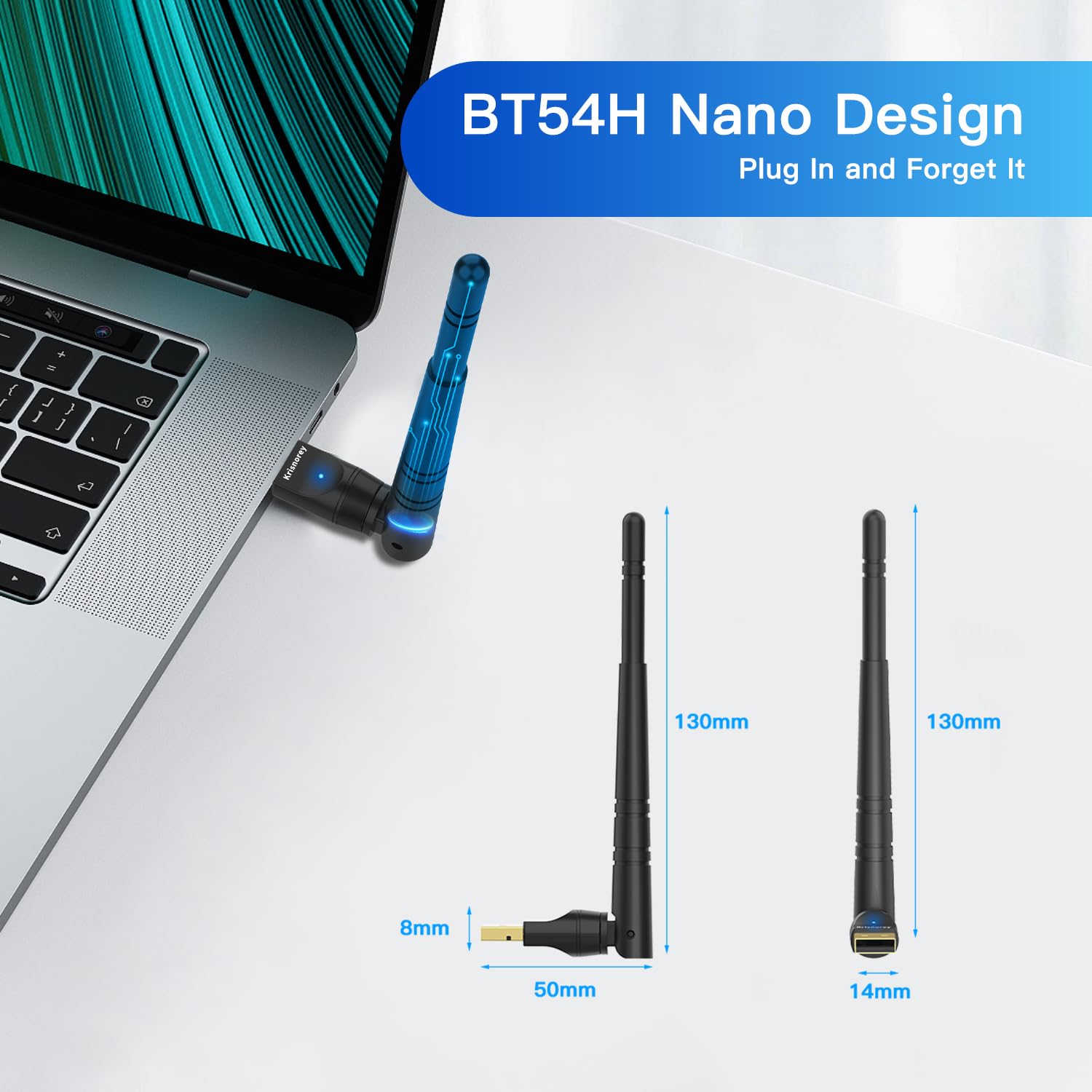 Adaptador Bluetooth 5.4 de largo alcance actualizado para PC, 5dBi de alta ganancia USB inalámbrico para Windows 11/10/8.1/7 computadora portátil Linux, enchufe y par teclado, ratones