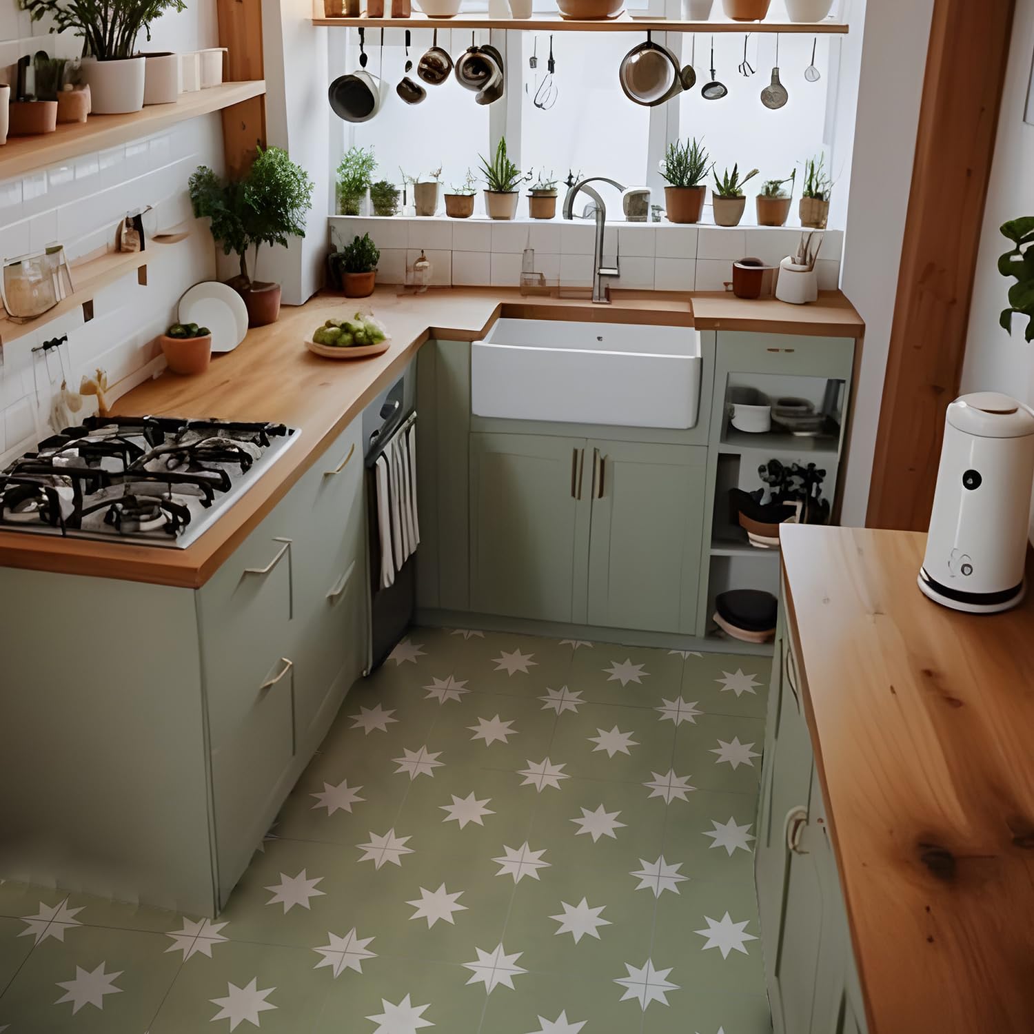 Alwayspon Tile Sticker, Sage Green Self Adhesive Stick on Tiles Transfer Sticker for Bathroom Kitchen, Splashback, Peel and Stick Vinyl Floor Wall Tiles Sticker, 10PcsX15cm/6inch - Image 3