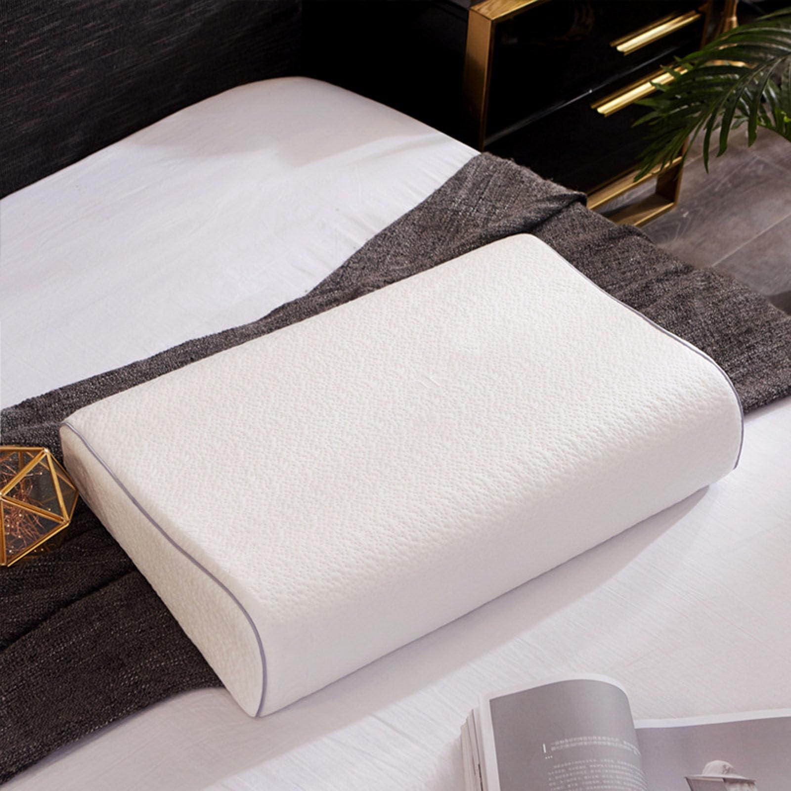 WJIANY Latex Pillow, Natural Premium Latex Firm Pillow Medium Low Pofile Helps Relieve Pressure with Removable Cotton Cover