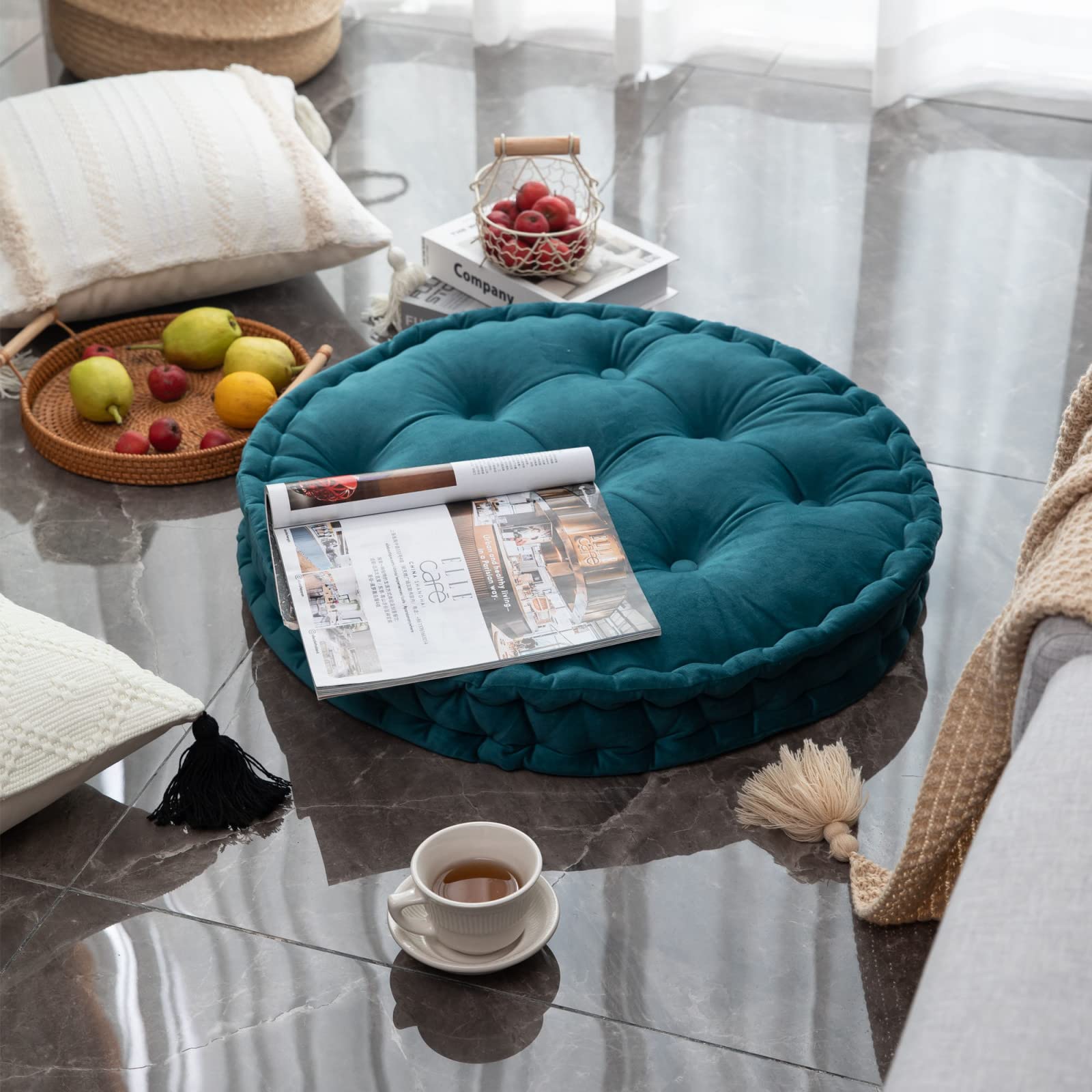 Cuscino Da Pavimento Rotondo In Velluto Olandese - Morbido E Comodo Per Yoga, Meditazione E Relax - Foto 10