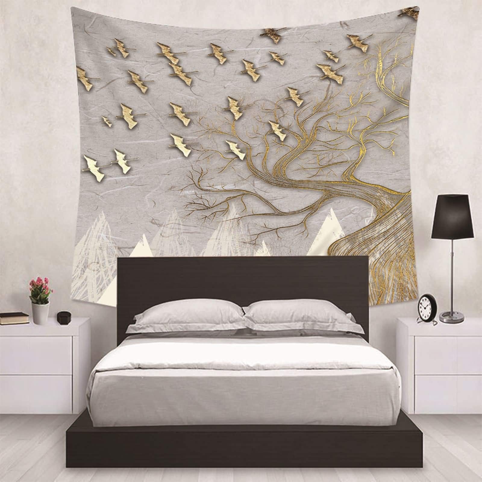 Tappeto Parete Soggiorno, Paesaggio del Padiglione della Cascata del Fiore Bianco Verde Decorazione da Parete per Camera da Letto, Soggiorno, 300x256cm