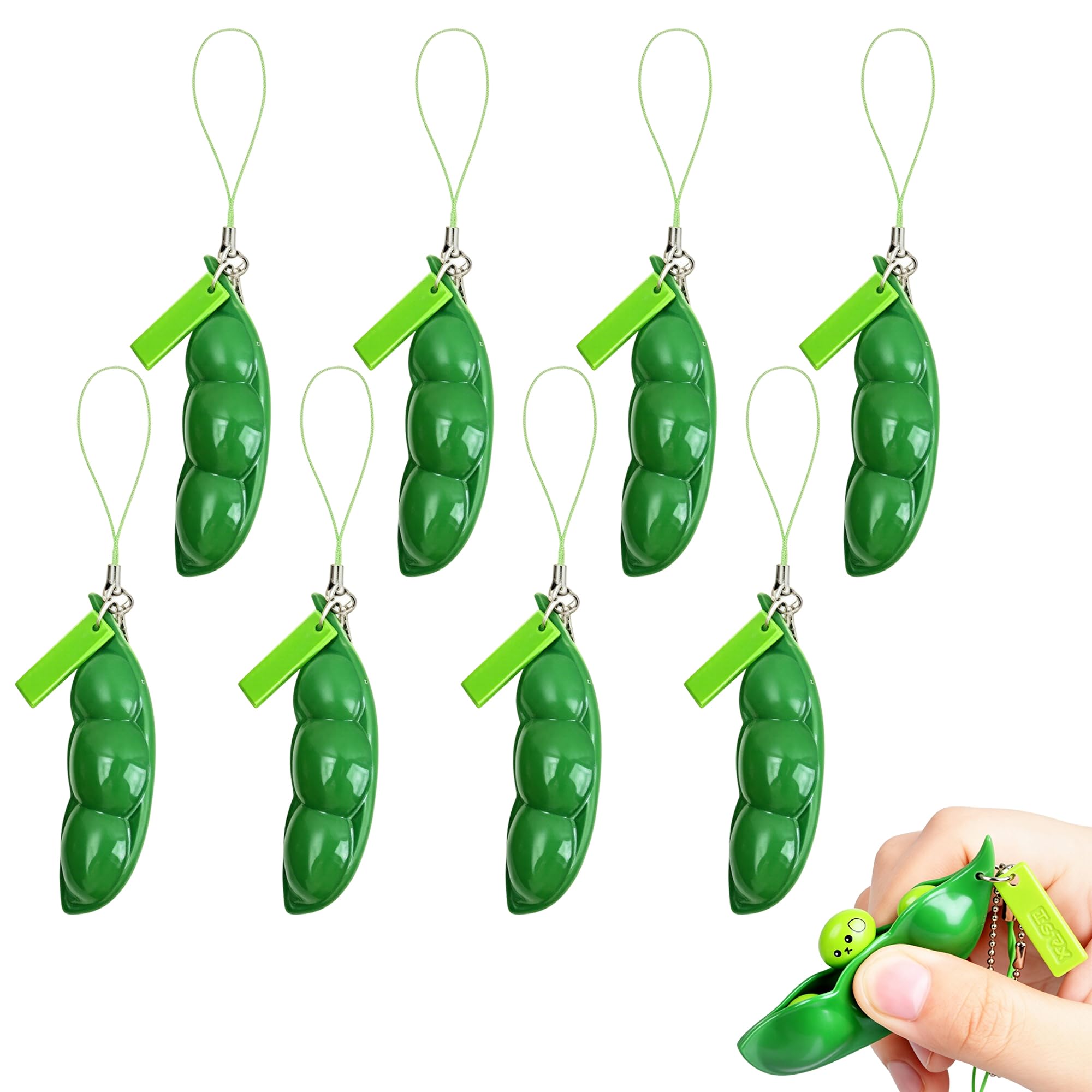 8 Pcs Squishy Fidget Toys, Pea Pod Squeeze Beans Keyring