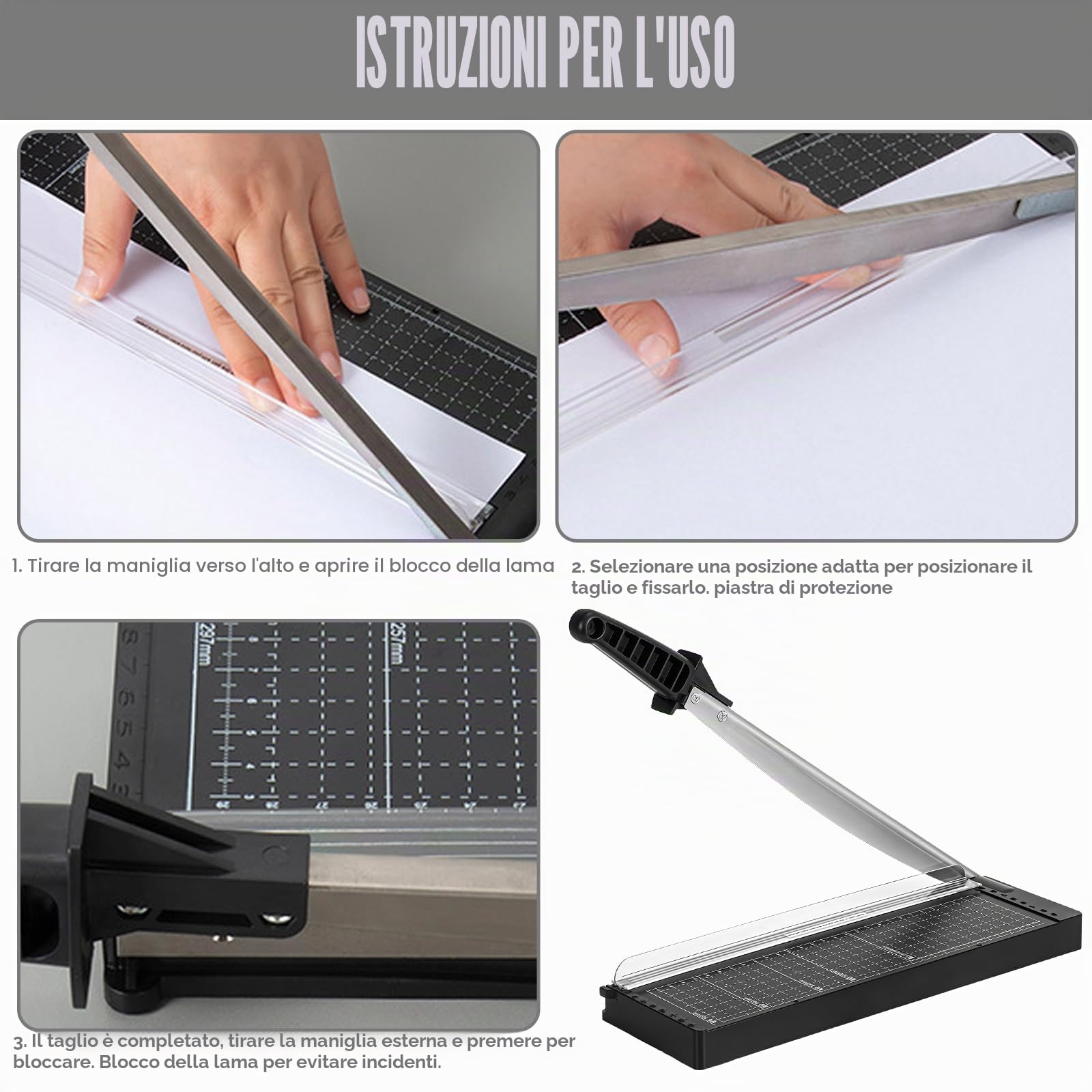 Taglierina per carta a leva da 30 cm: taglierina per carta per foto, macchina da taglio con base in metallo e design antiscivolo, ad alta precisione per carta A4/B5/A5, foto, cartone